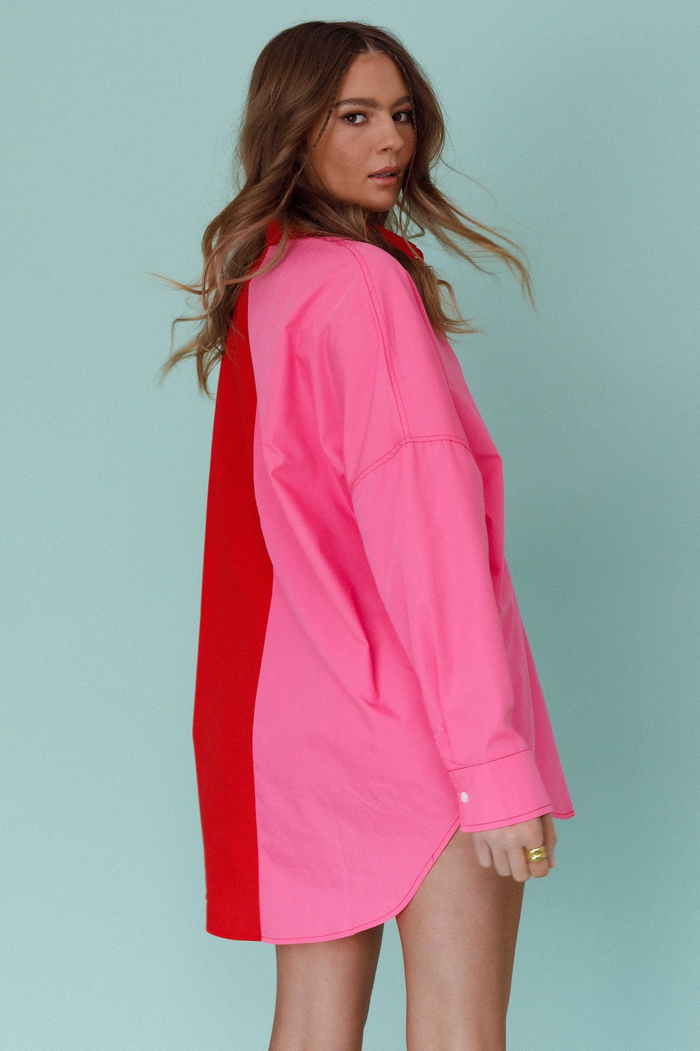 Blanca Long Sleeve Button-Up Shirt Pink/Red by Selfie Leslie Australia