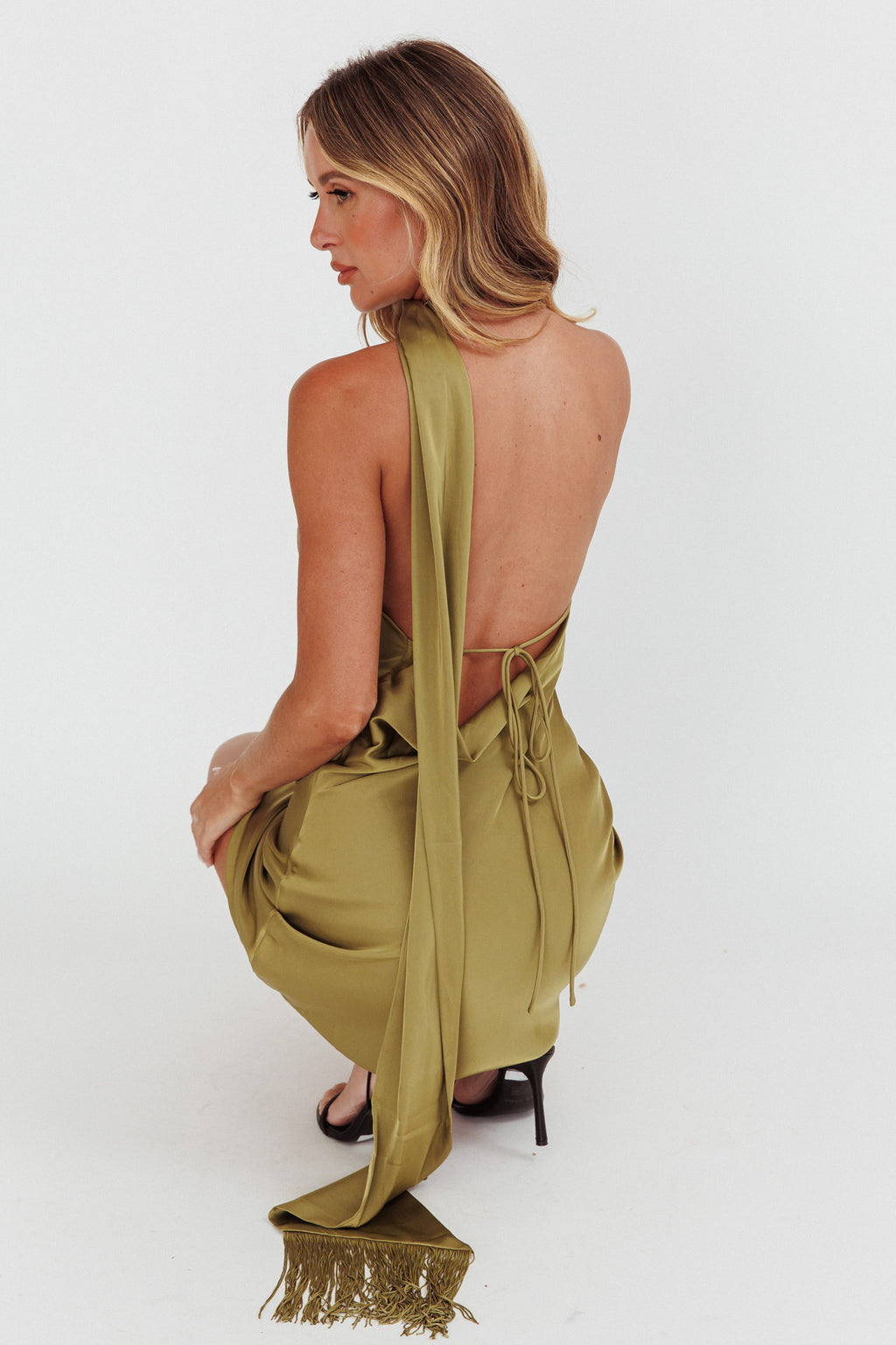 Awaken One-Shoulder Halter Mini Dress Sage by Selfie Leslie Australia