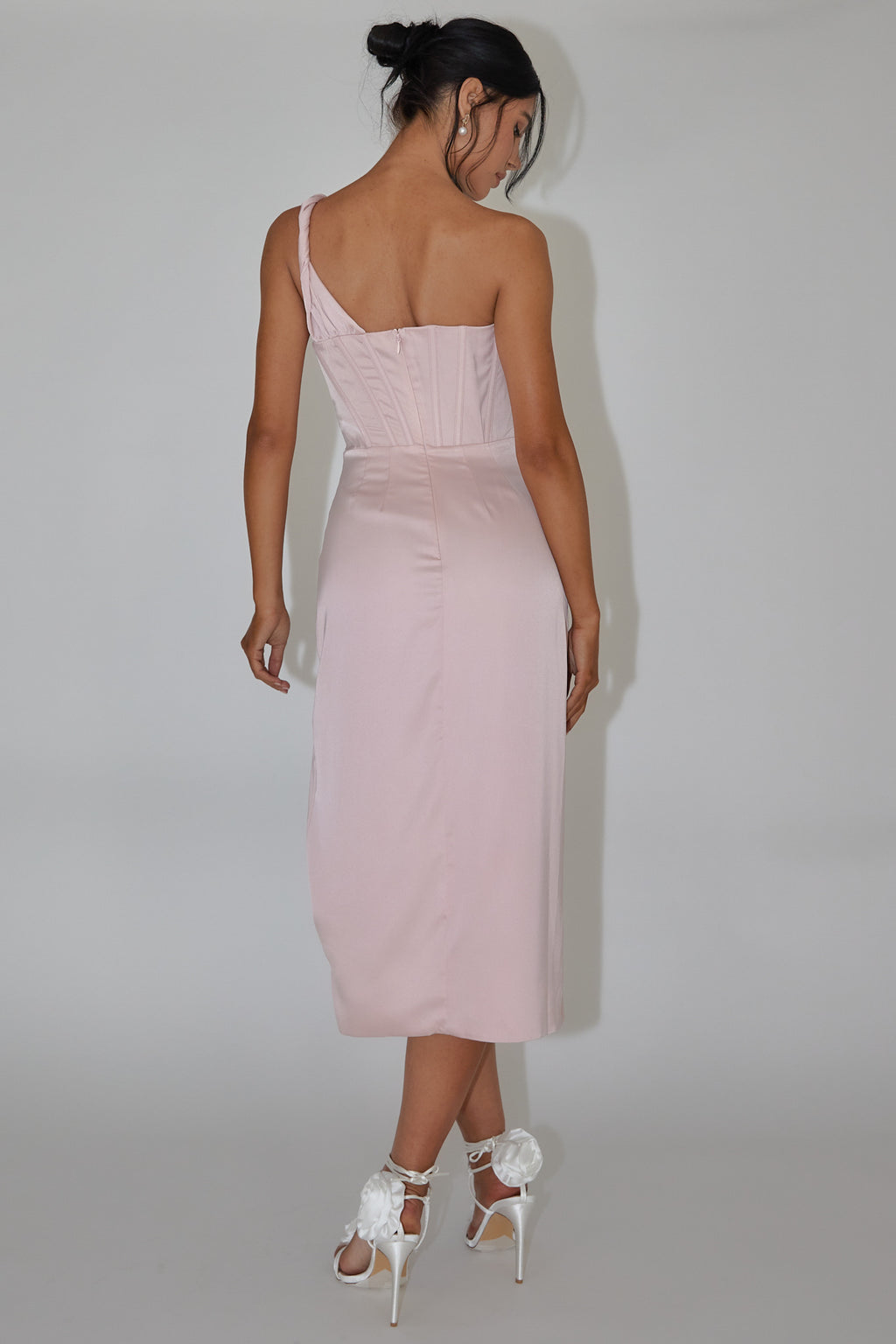Ryhana One-Shoulder Split Midi Dress Dusty Rose by Selfie Leslie Australia