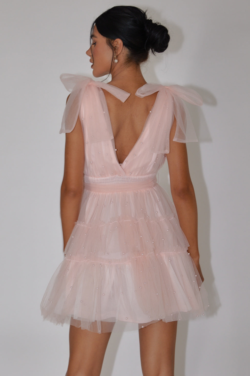 Lyra Pearl Embellished Tulle Mini Dress Pink by Selfie Leslie Australia