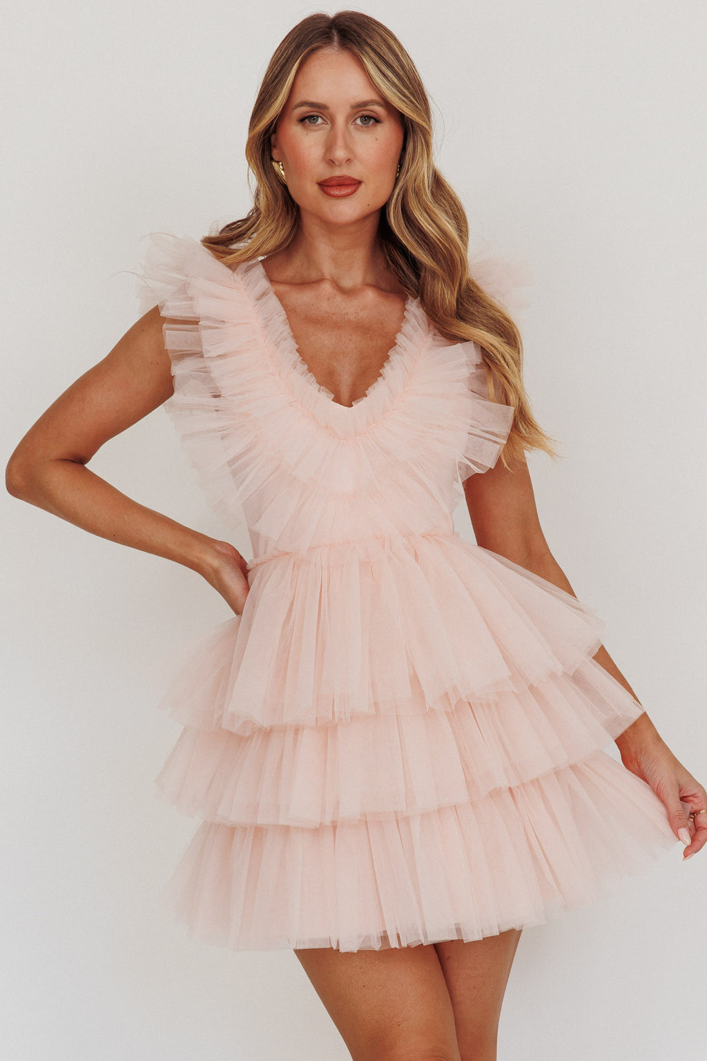 Froufrou Layered Tulle Mini Dress Blush by Selfie Leslie Australia
