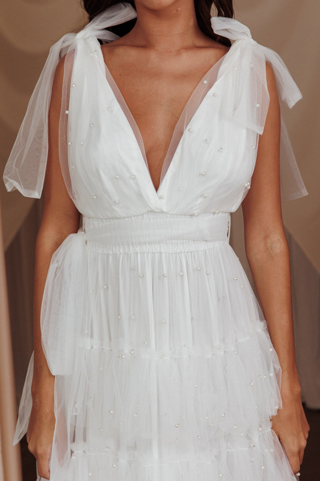 My Fair Lady Tiered Pearl Embellished Maxi Dress White by Selfie Leslie Australia