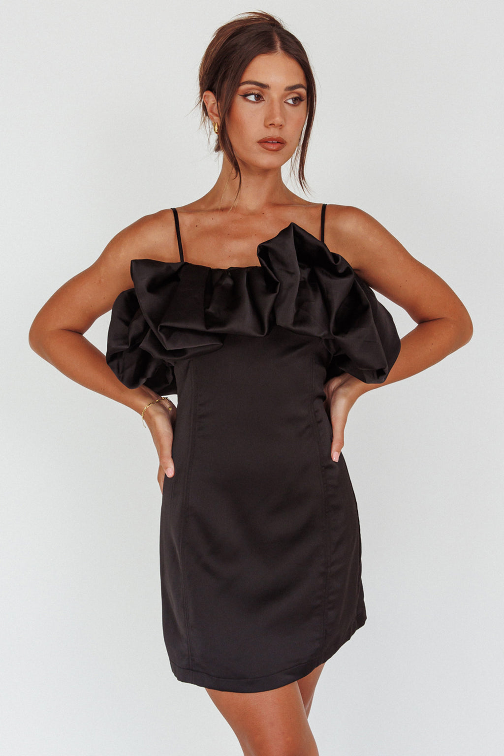 All The Drama Bubble Neckline Mini Dress Black by Selfie Leslie Australia