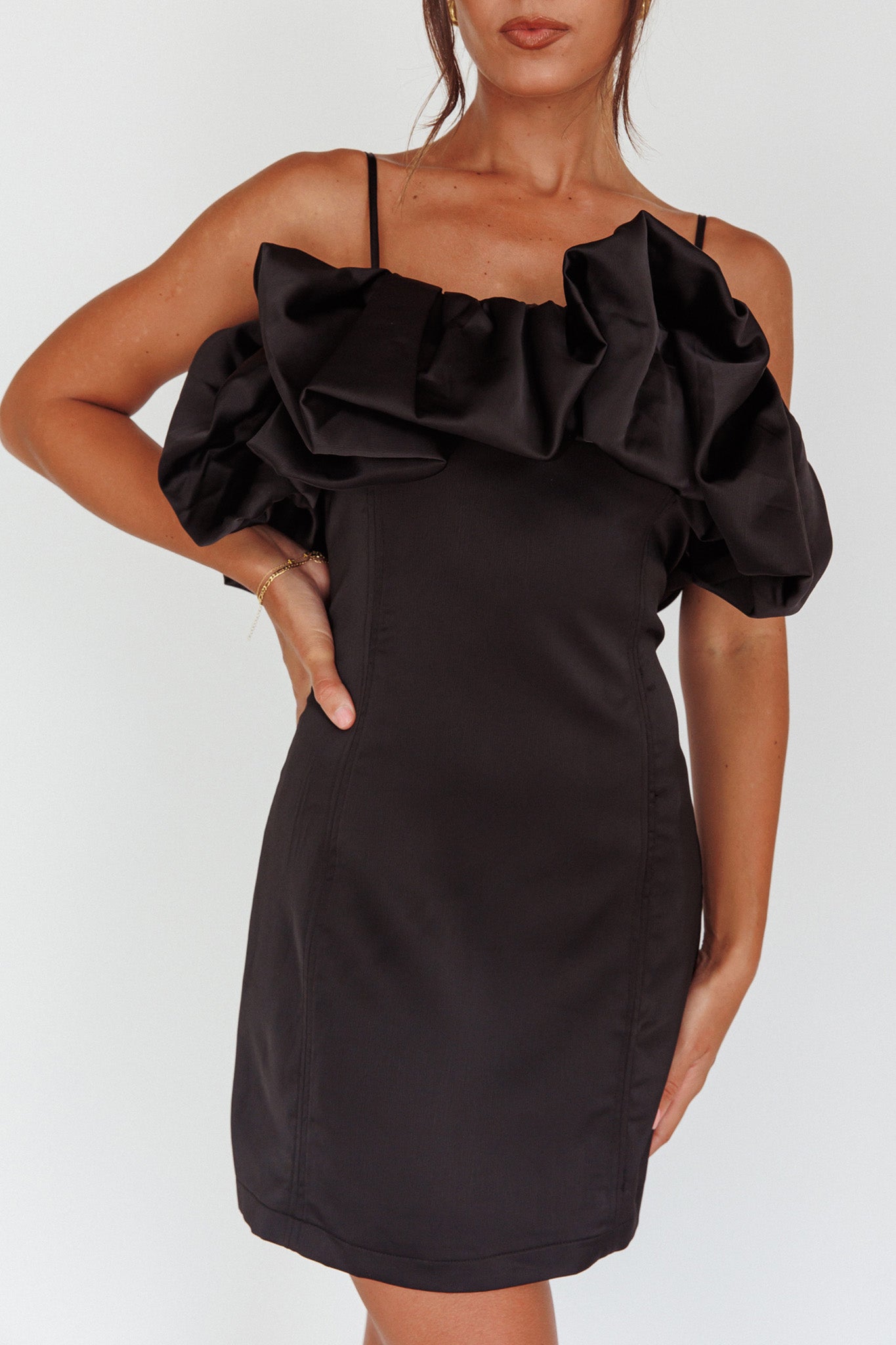 All The Drama Bubble Neckline Mini Dress Black by Selfie Leslie Australia
