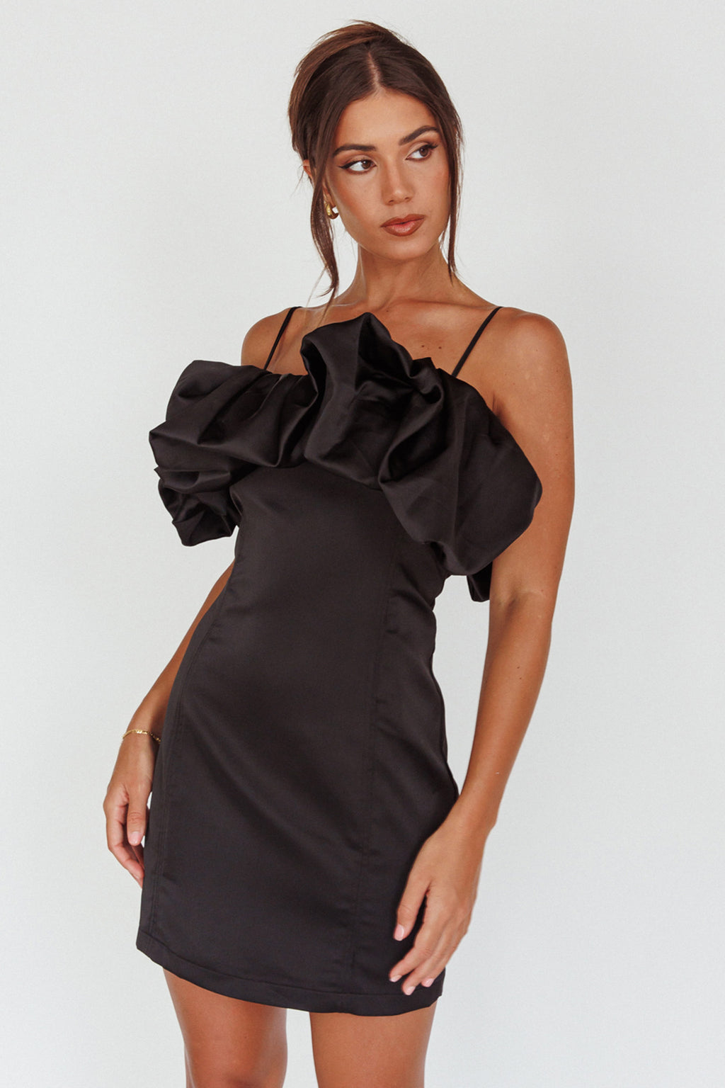 All The Drama Bubble Neckline Mini Dress Black by Selfie Leslie Australia