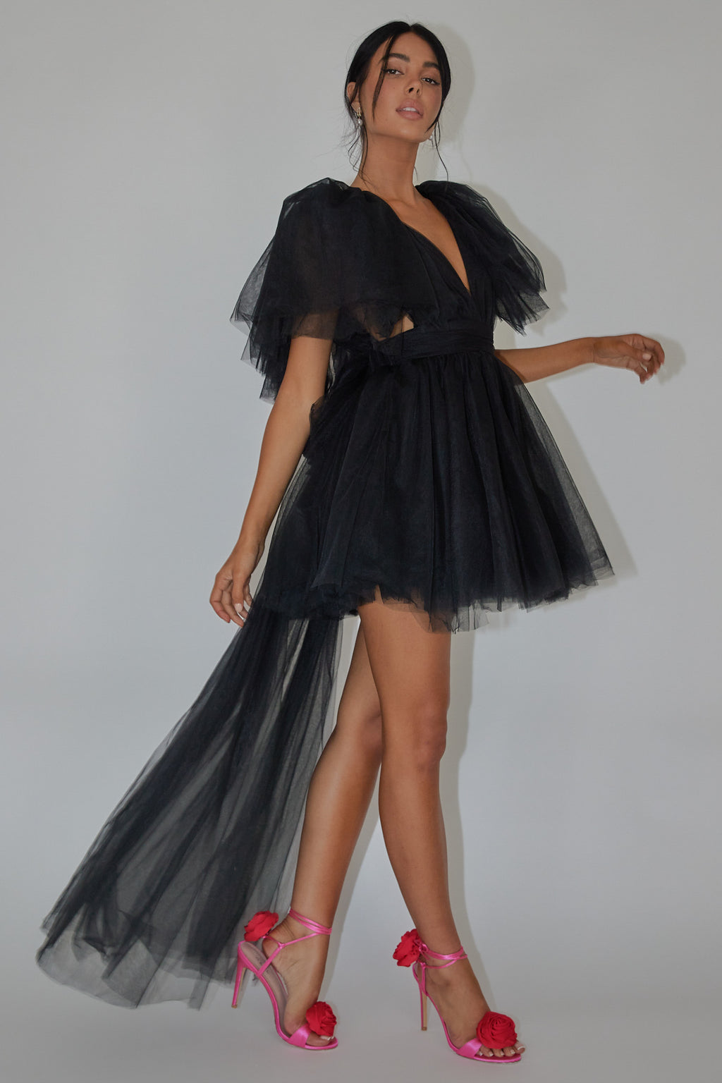 Star Power Tulle Train Mini Dress Black by Selfie Leslie Australia