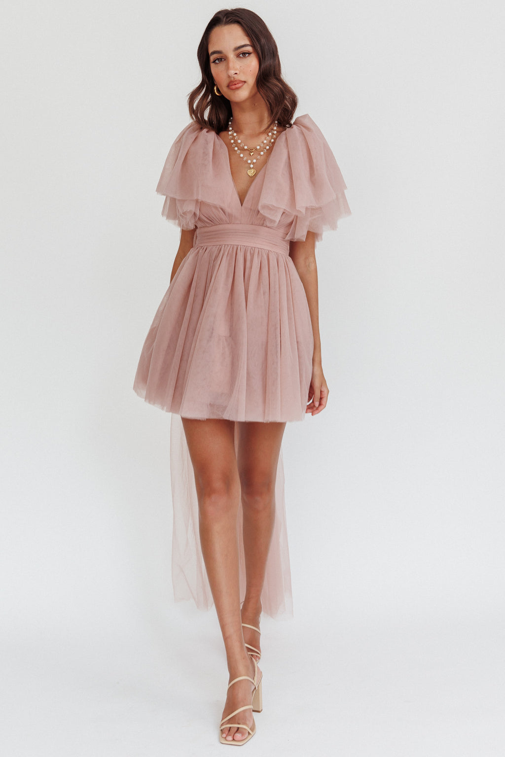 Star Power Tulle Train Mini Dress Blush by Selfie Leslie Australia