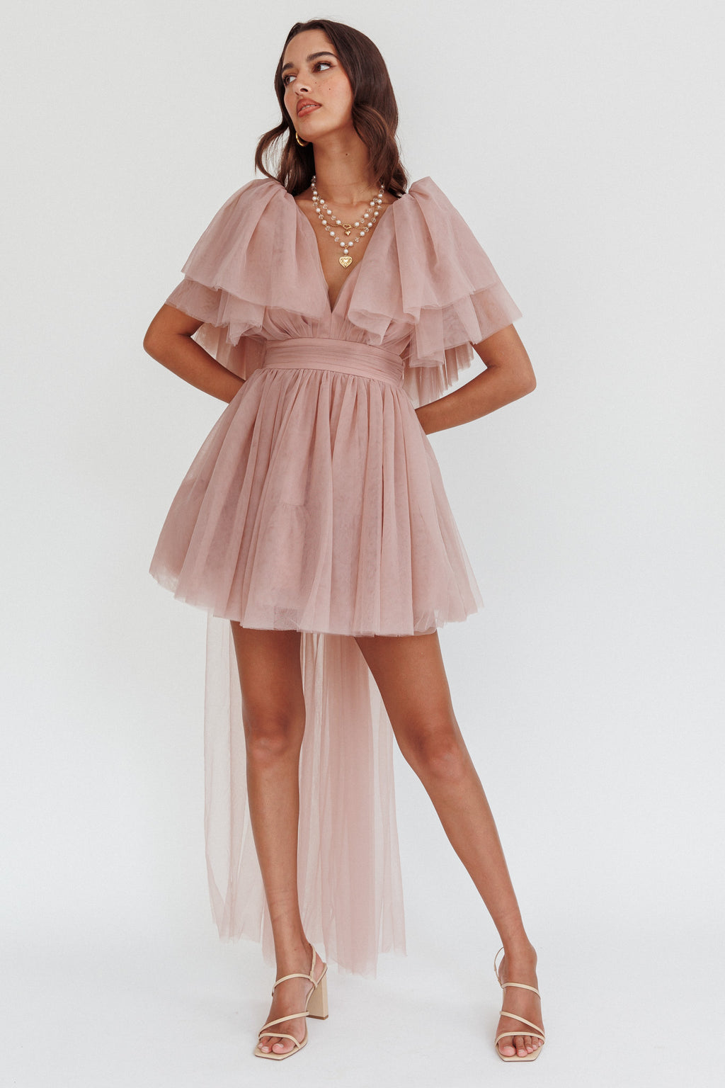 Star Power Tulle Train Mini Dress Blush by Selfie Leslie Australia