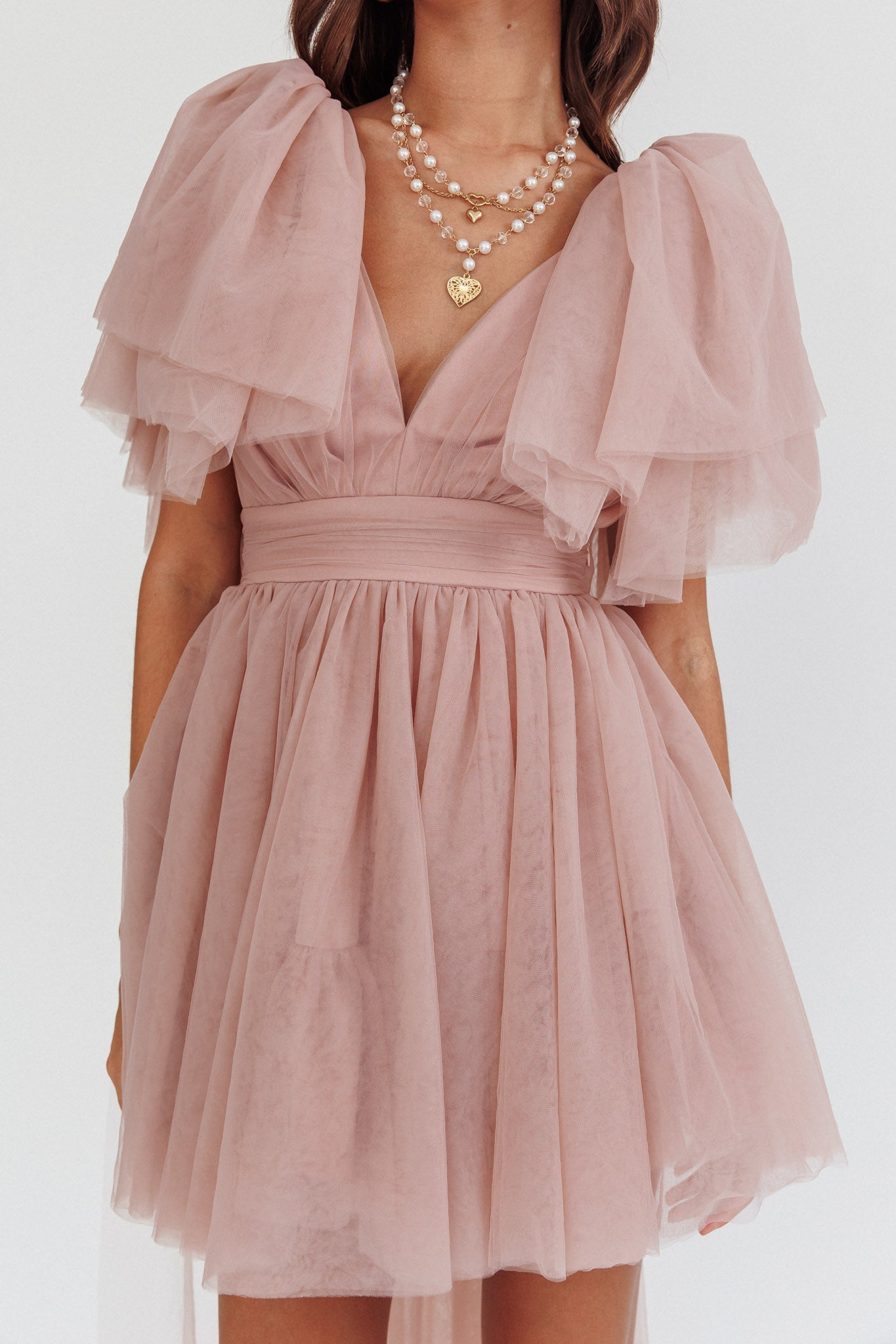 Star Power Tulle Train Mini Dress Blush by Selfie Leslie Australia