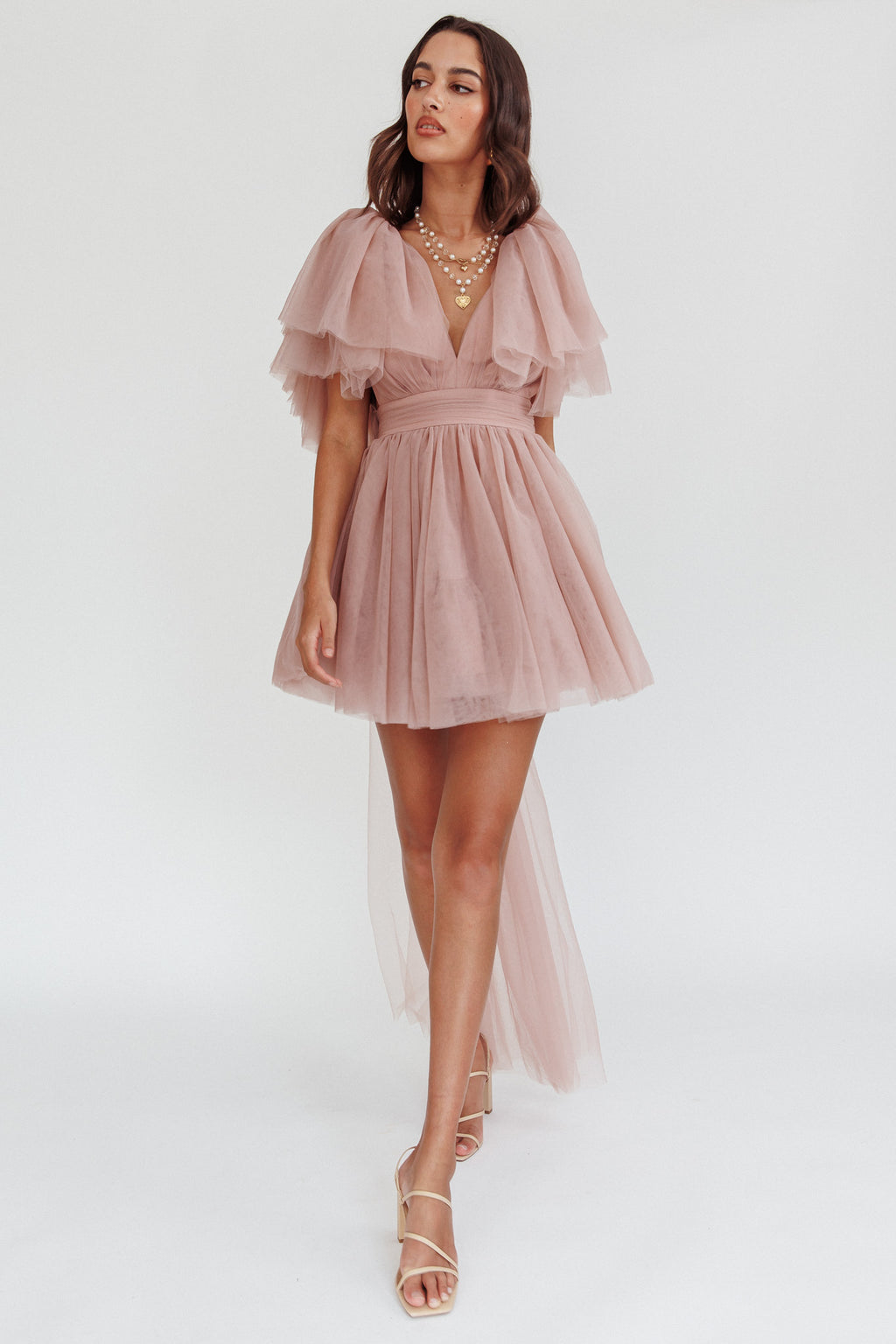 Star Power Tulle Train Mini Dress Blush by Selfie Leslie Australia