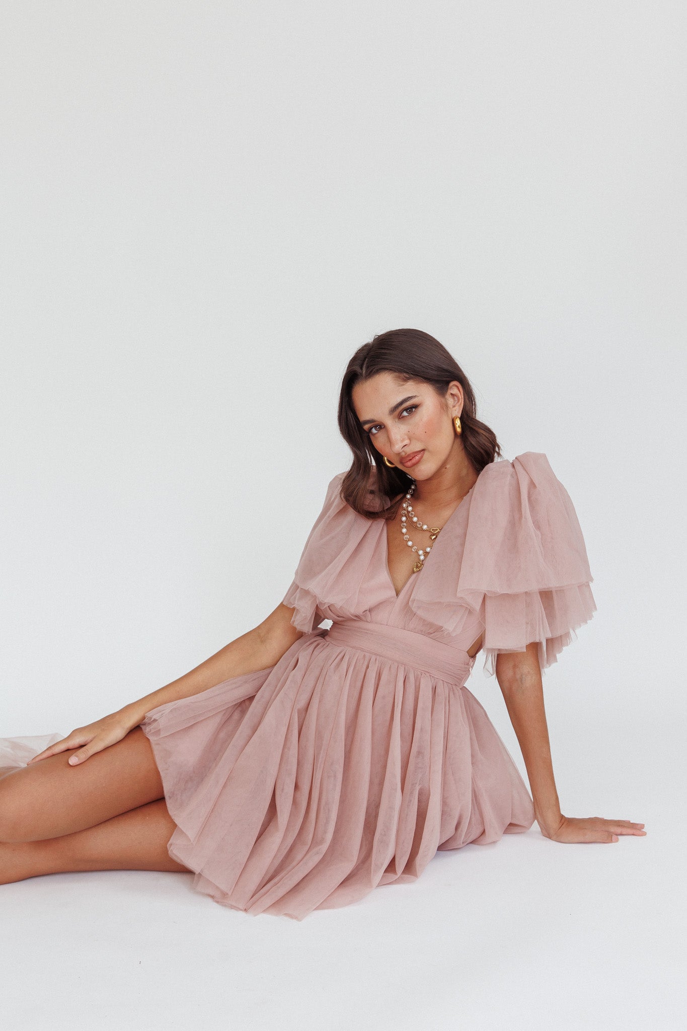 Star Power Tulle Train Mini Dress Blush by Selfie Leslie Australia