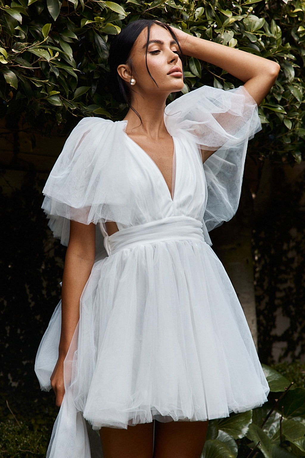 Star Power Tulle Train Mini Dress White by Selfie Leslie Australia