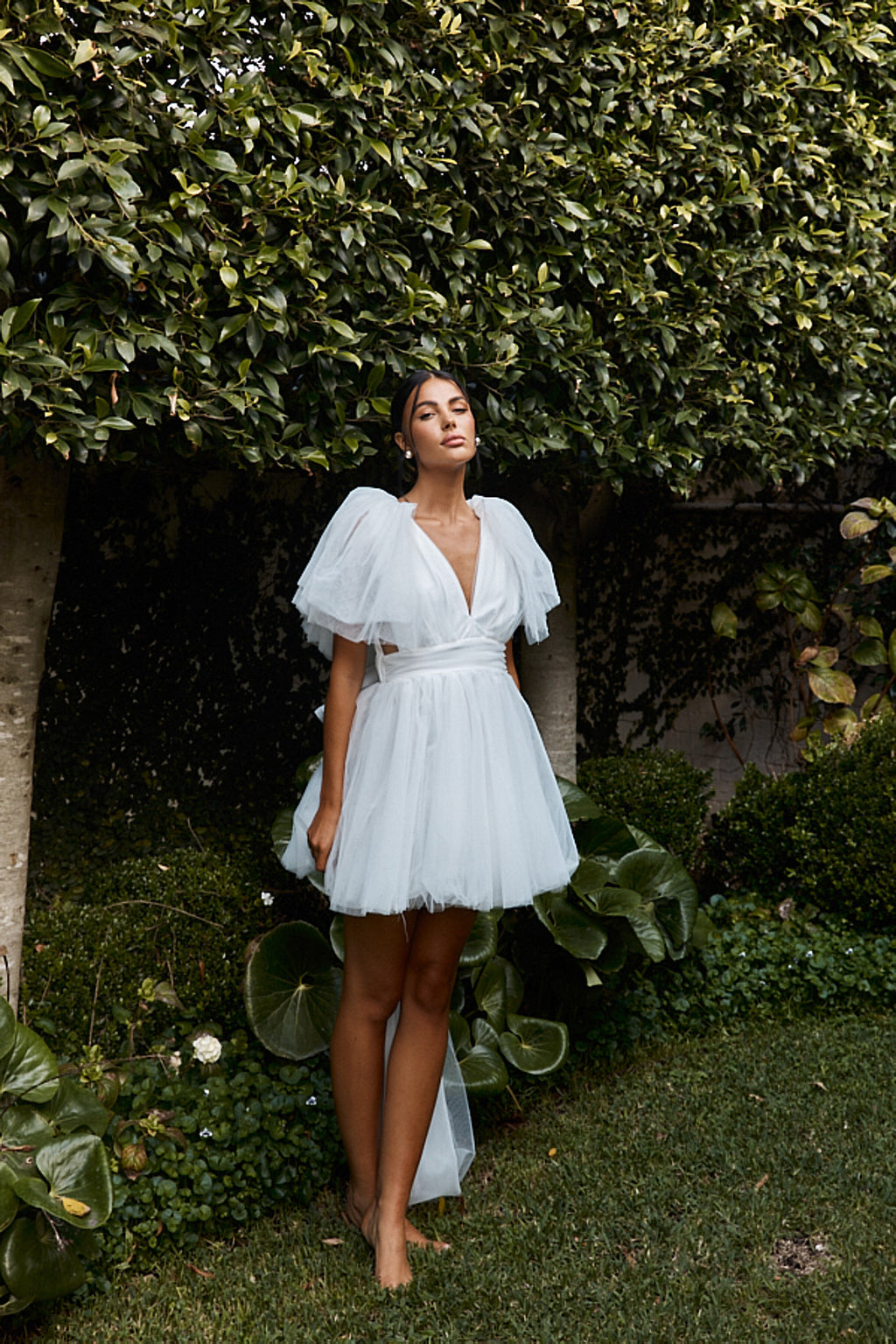 Star Power Tulle Train Mini Dress White by Selfie Leslie Australia