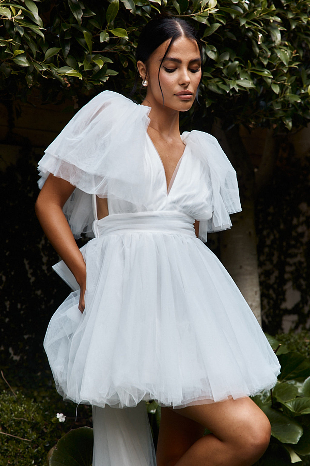 Star Power Tulle Train Mini Dress White by Selfie Leslie Australia