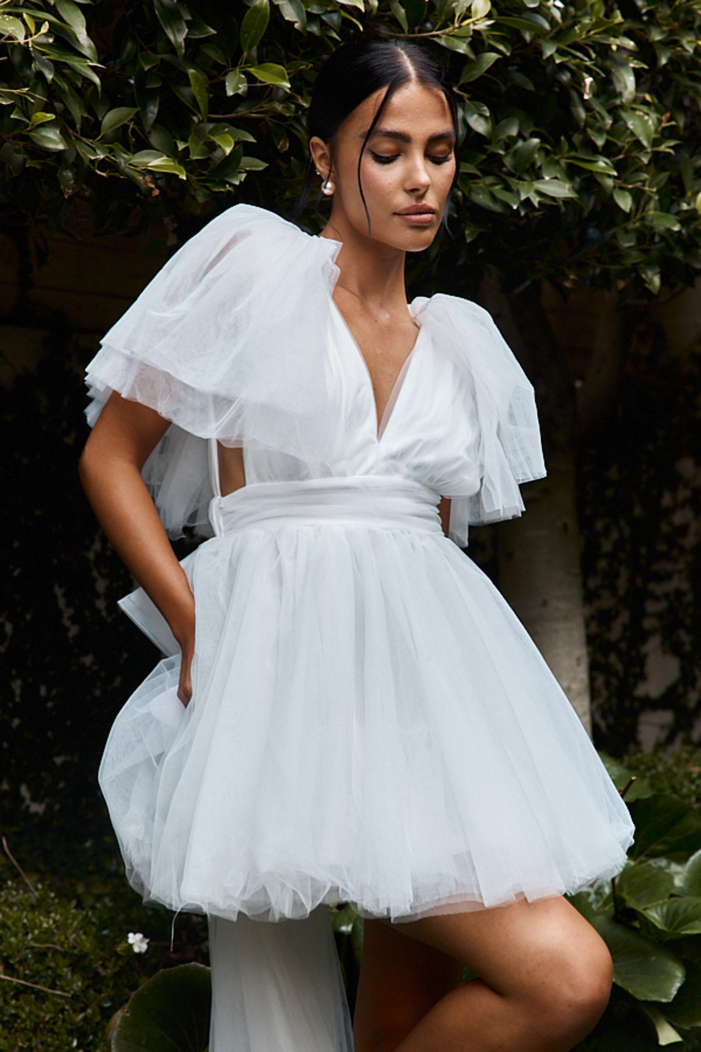 Star Power Tulle Train Mini Dress White by Selfie Leslie Australia