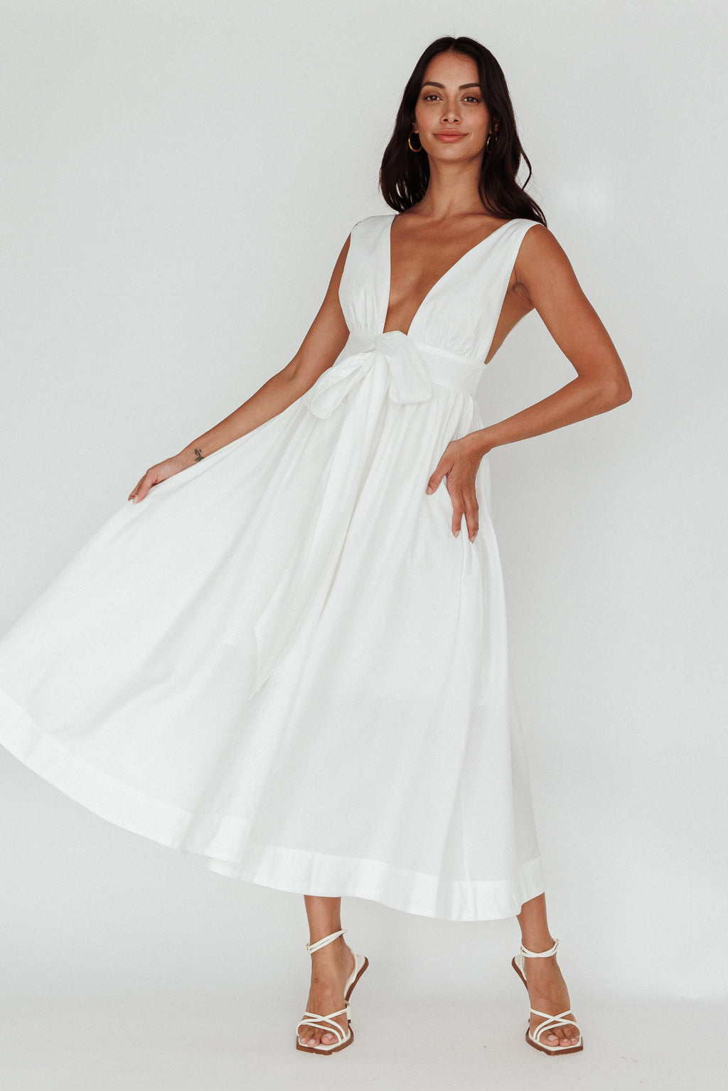 Indira Tied Bust Midi Dress Off White by Selfie Leslie Australia