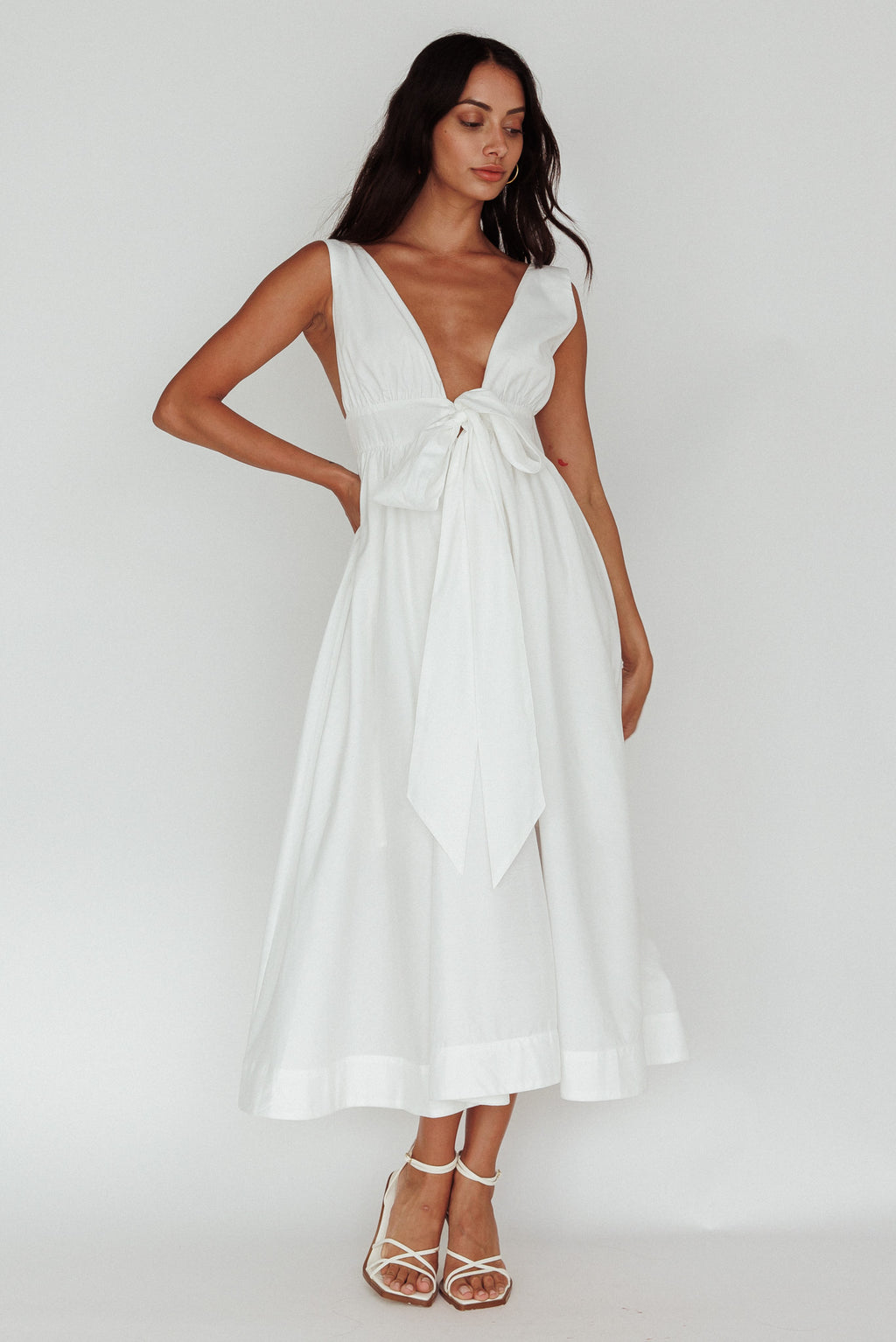 Indira Tied Bust Midi Dress Off White by Selfie Leslie Australia
