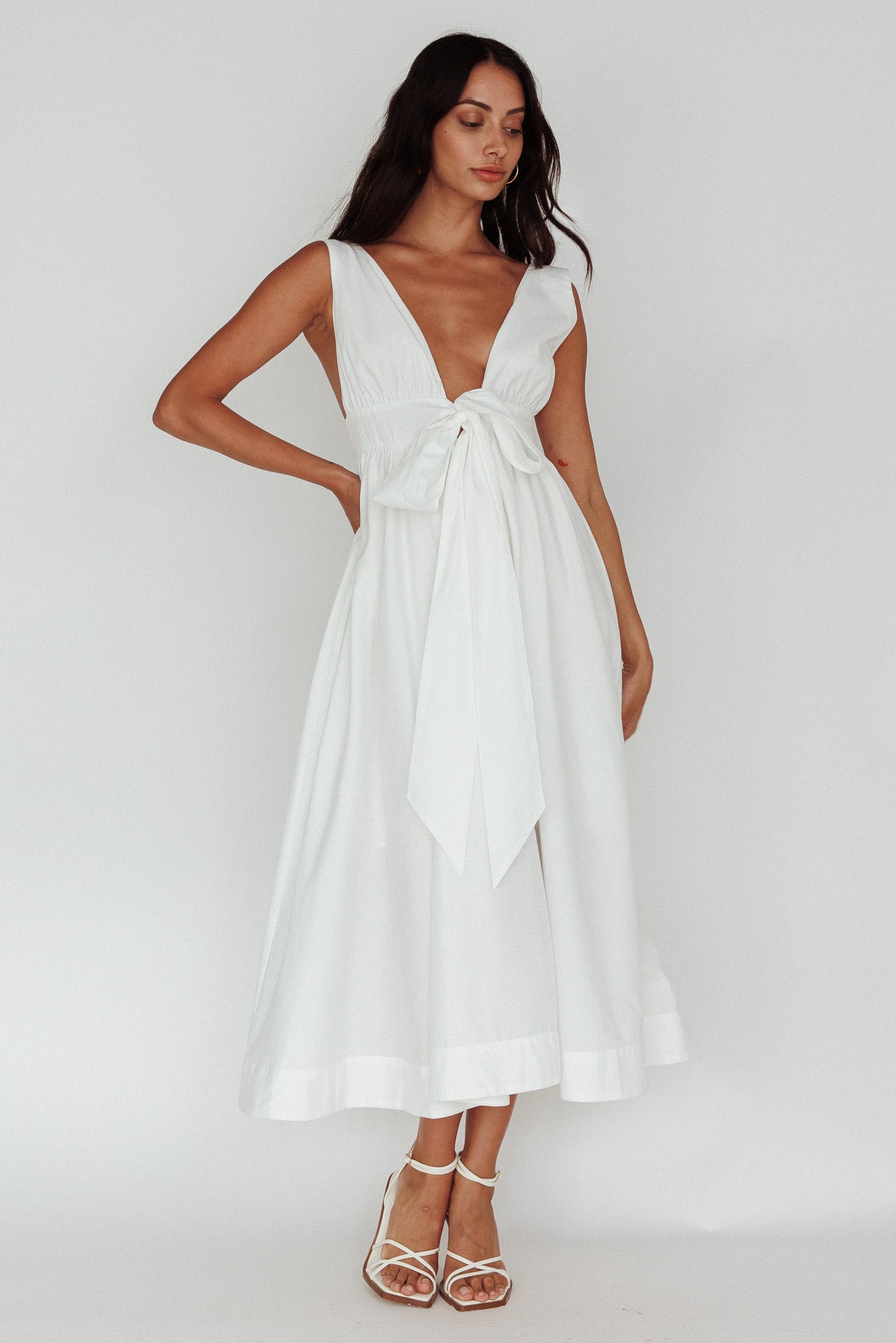 Indira Tied Bust Midi Dress Off White by Selfie Leslie Australia