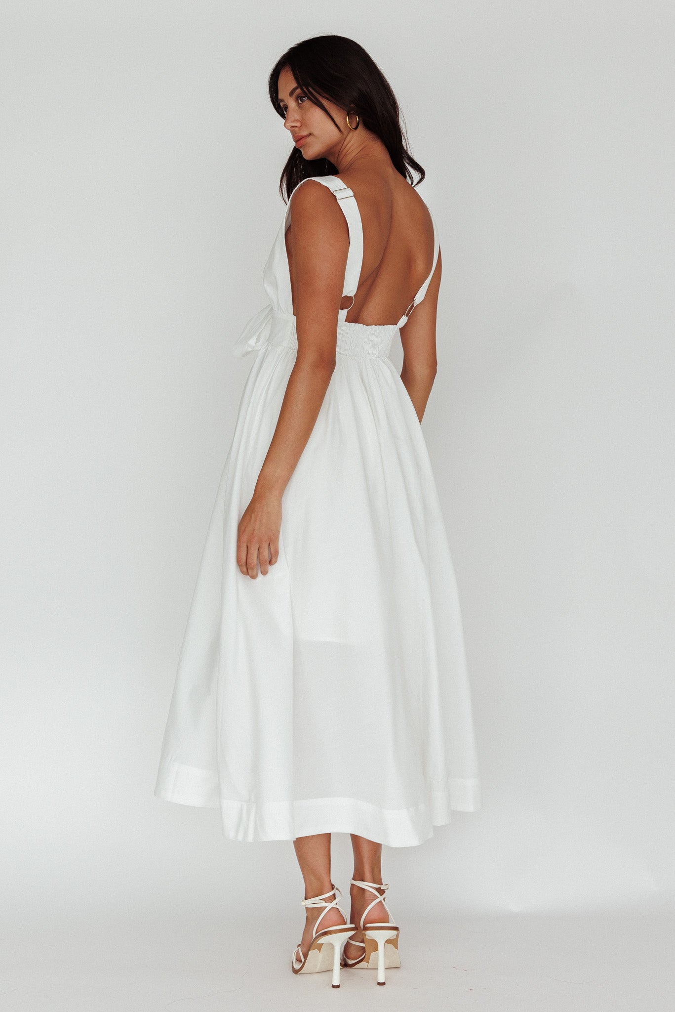 Indira Tied Bust Midi Dress Off White by Selfie Leslie Australia