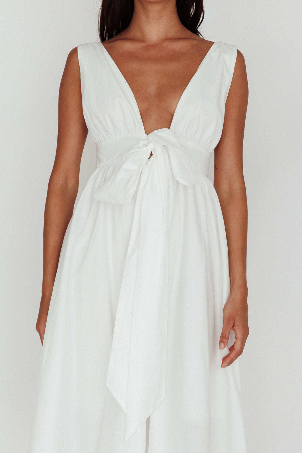 Indira Tied Bust Midi Dress Off White by Selfie Leslie Australia