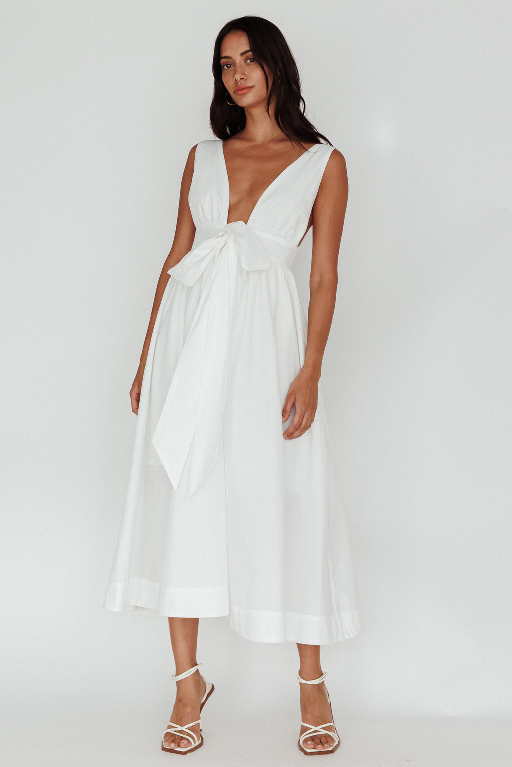 Indira Tied Bust Midi Dress Off White by Selfie Leslie Australia