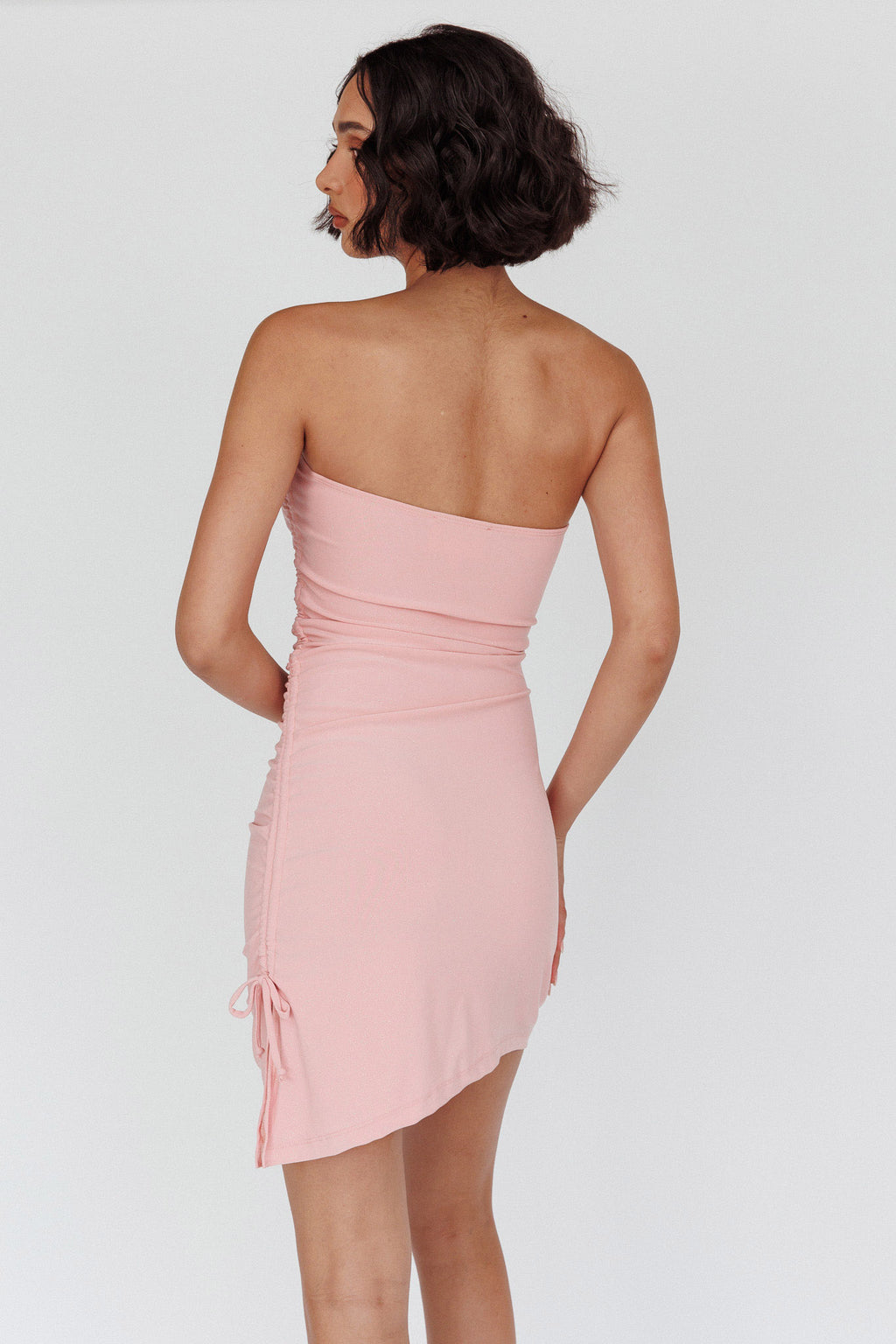 Cadiz Strapless Ruched Mini Dress Pink by Selfie Leslie Australia