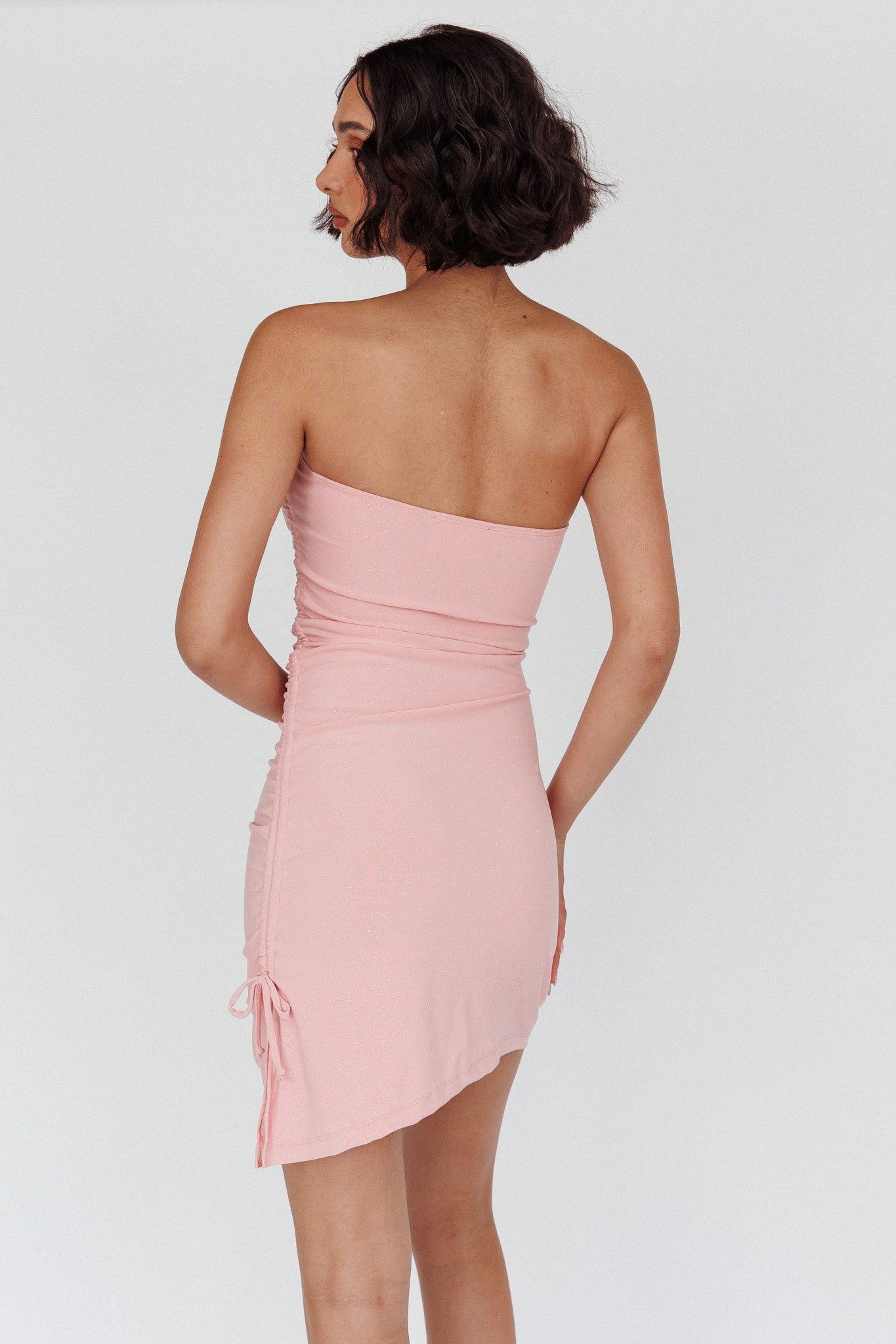 Cadiz Strapless Ruched Mini Dress Pink by Selfie Leslie Australia