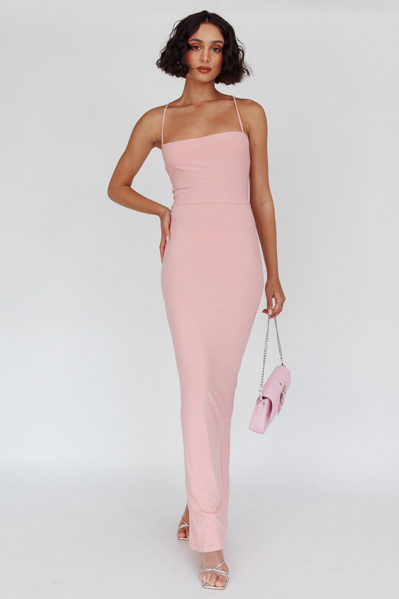 Ailani Lace-Up Back Maxi Dress Sparkle Pink by Selfie Leslie Australia