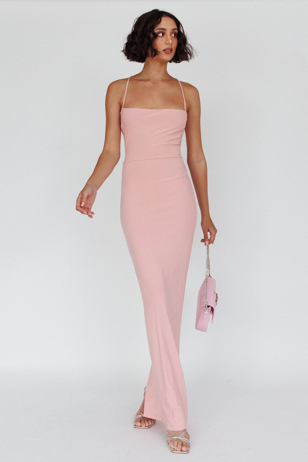 Ailani Lace-Up Back Maxi Dress Sparkle Pink by Selfie Leslie Australia