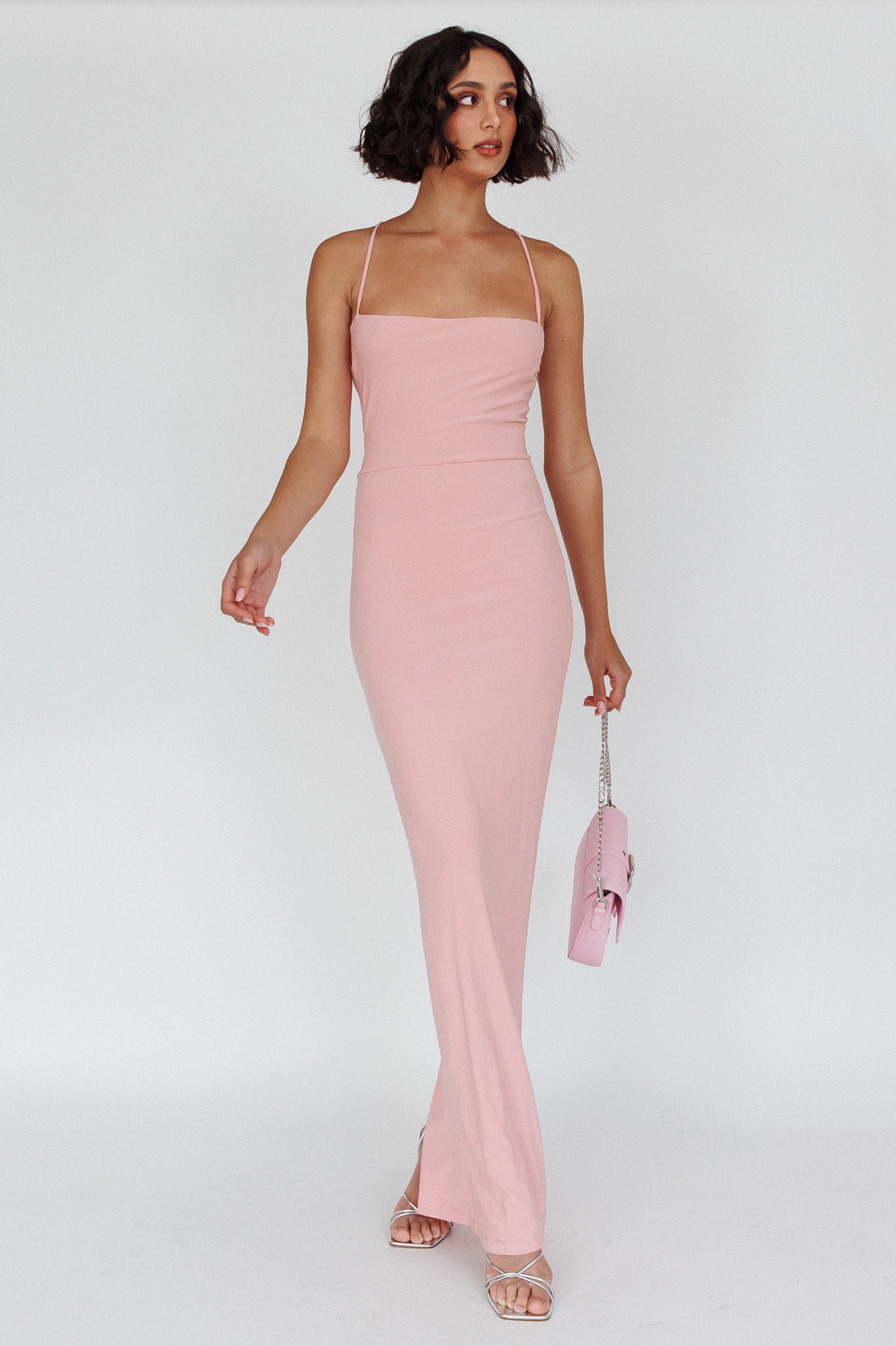 Ailani Lace-Up Back Maxi Dress Sparkle Pink by Selfie Leslie Australia