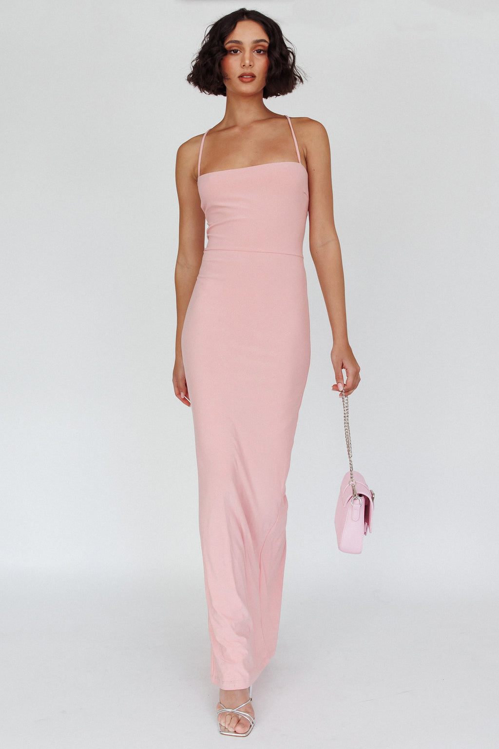 Ailani Lace-Up Back Maxi Dress Sparkle Pink by Selfie Leslie Australia