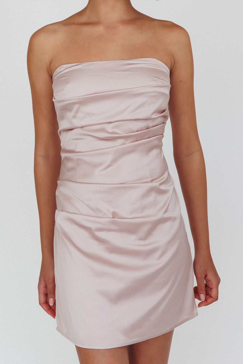 Love Waits Strapless Side Pleat Mini Dress Dirty Blush by Selfie Leslie Australia