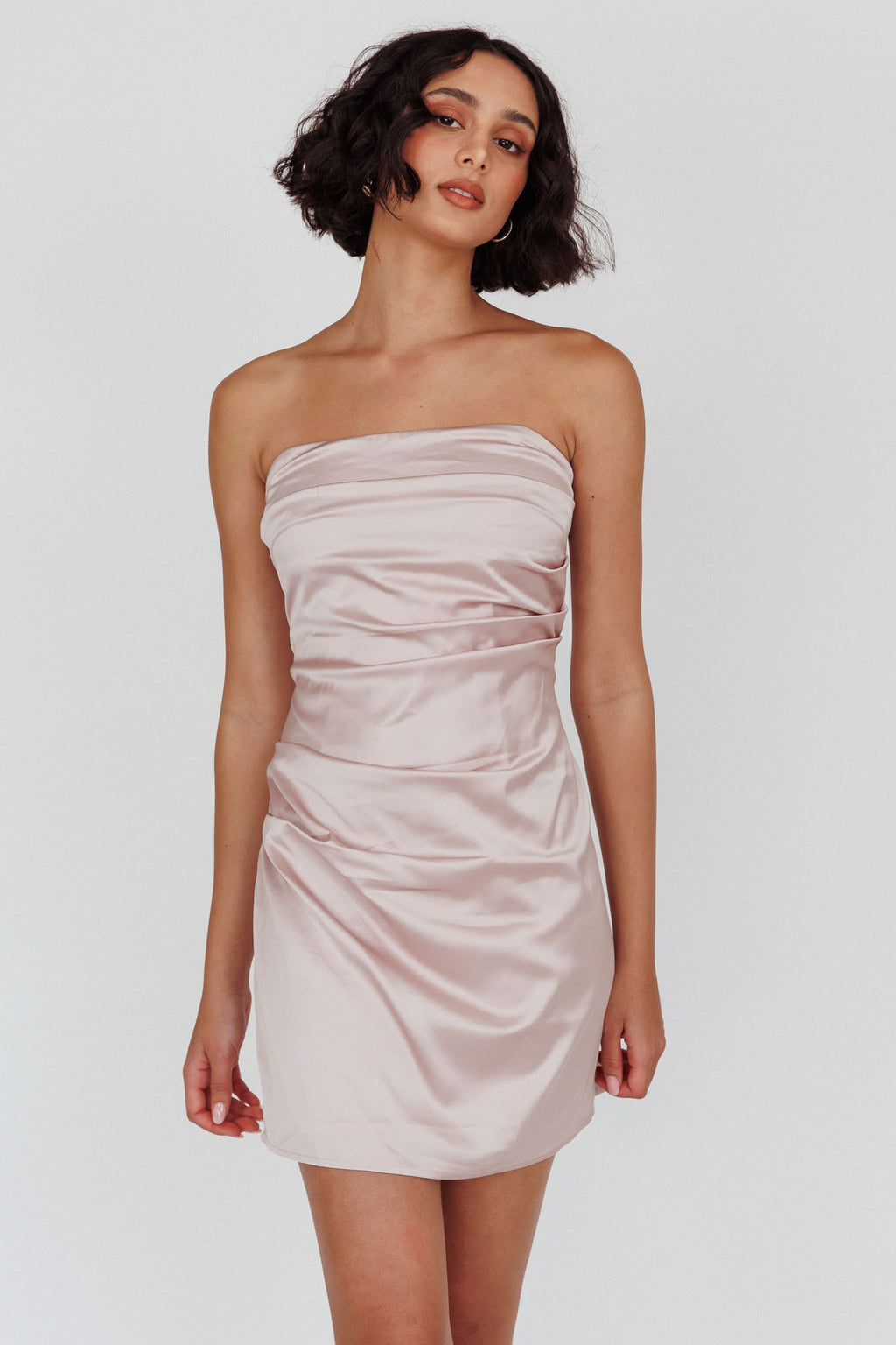 Love Waits Strapless Side Pleat Mini Dress Dirty Blush by Selfie Leslie Australia