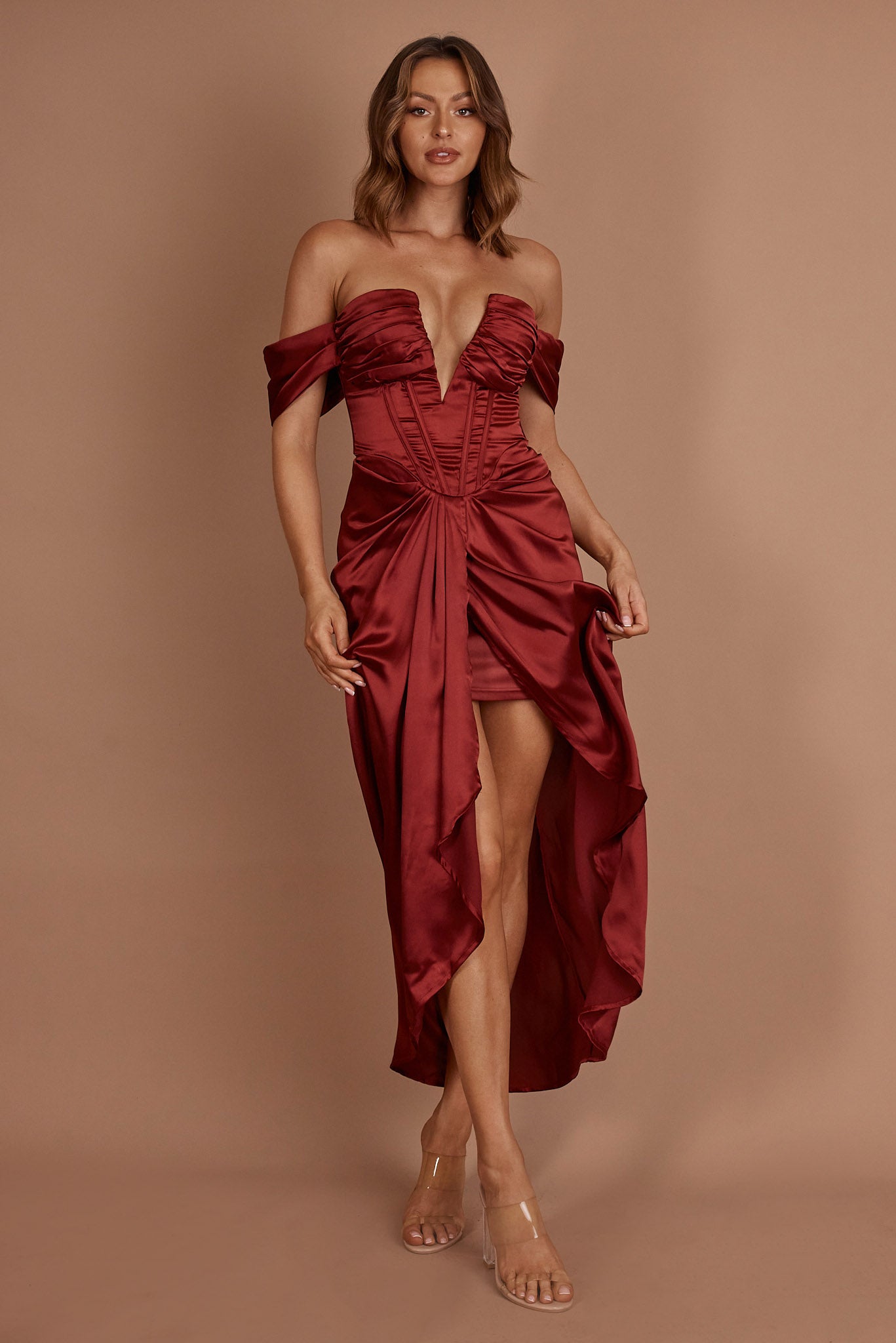 Mariesa Plunging Neckline Dress Red by Selfie Leslie Australia