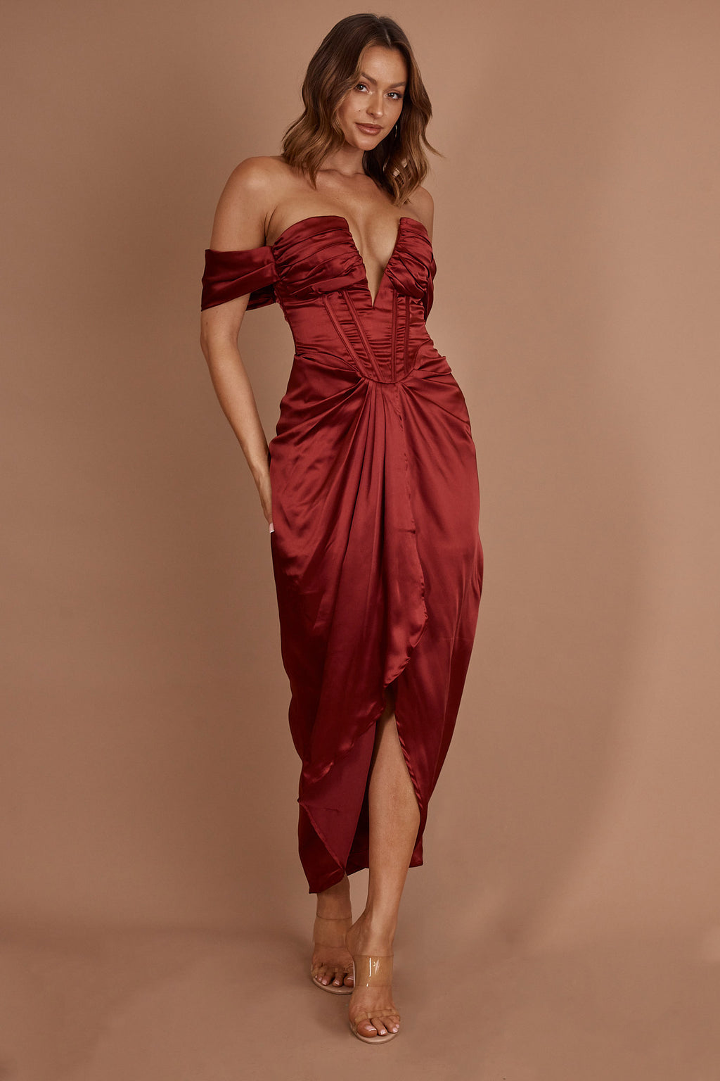 Mariesa Plunging Neckline Dress Red by Selfie Leslie Australia