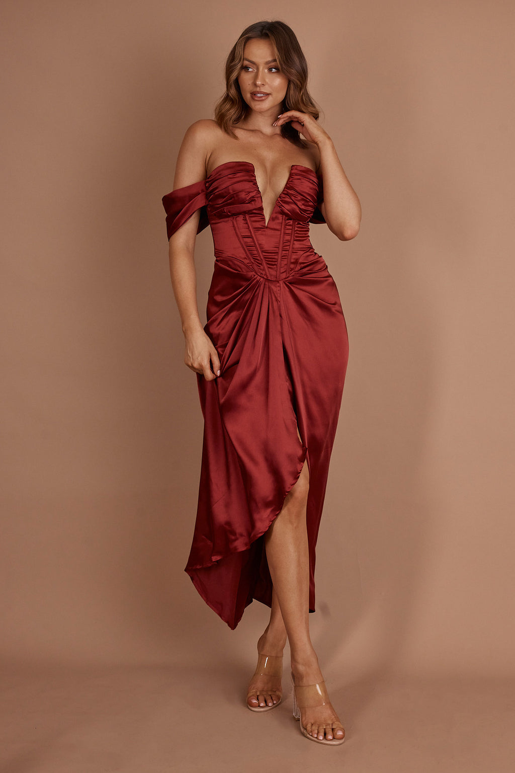 Mariesa Plunging Neckline Dress Red by Selfie Leslie Australia