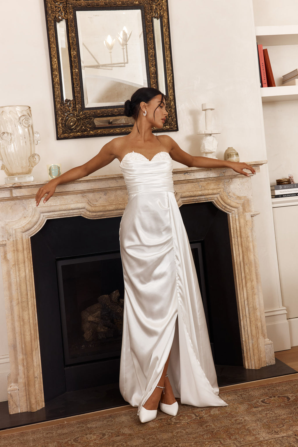 Ahava Sweetheart Applique Satin Maxi Dress White by Selfie Leslie Australia
