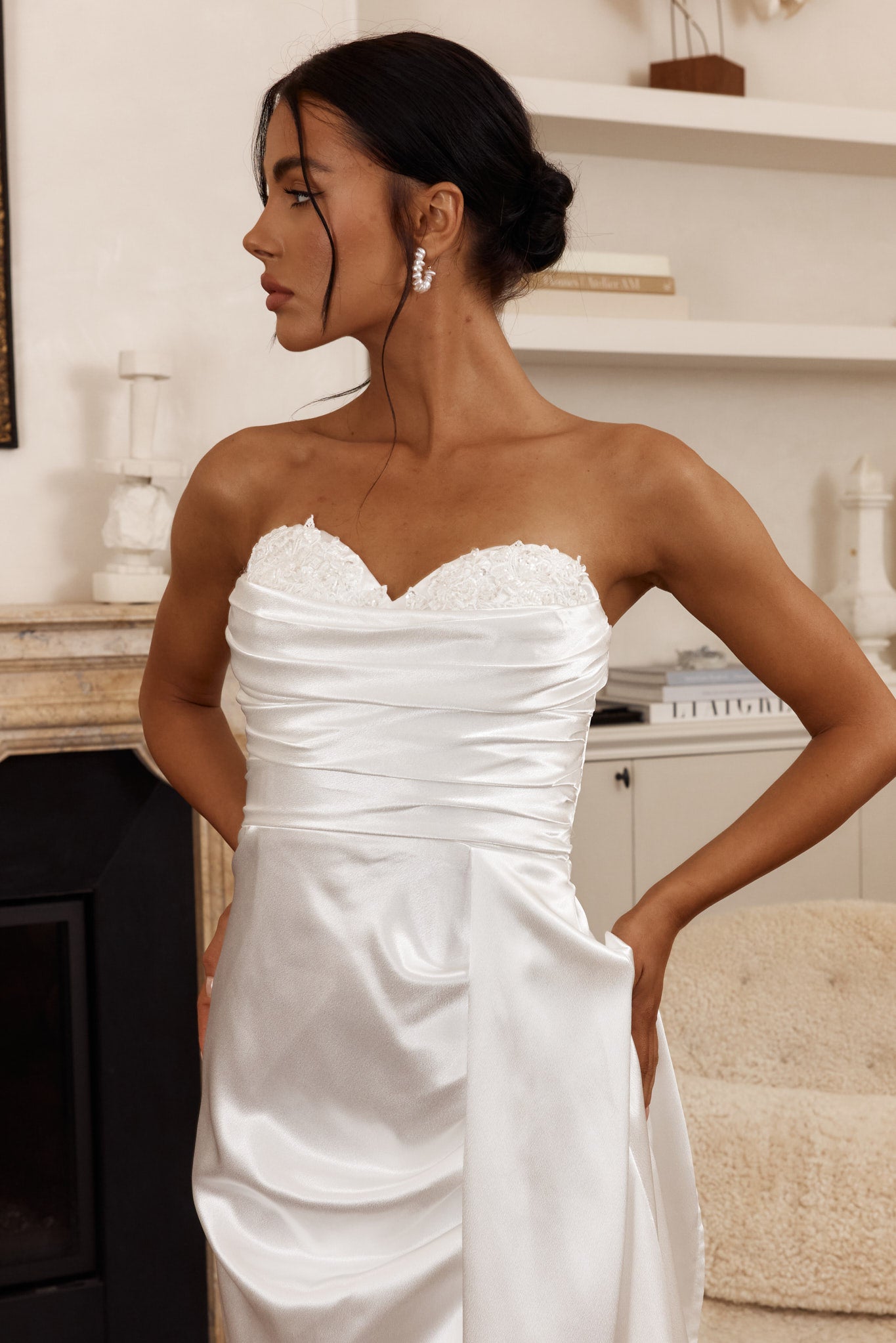 Ahava Sweetheart Applique Satin Maxi Dress White by Selfie Leslie Australia