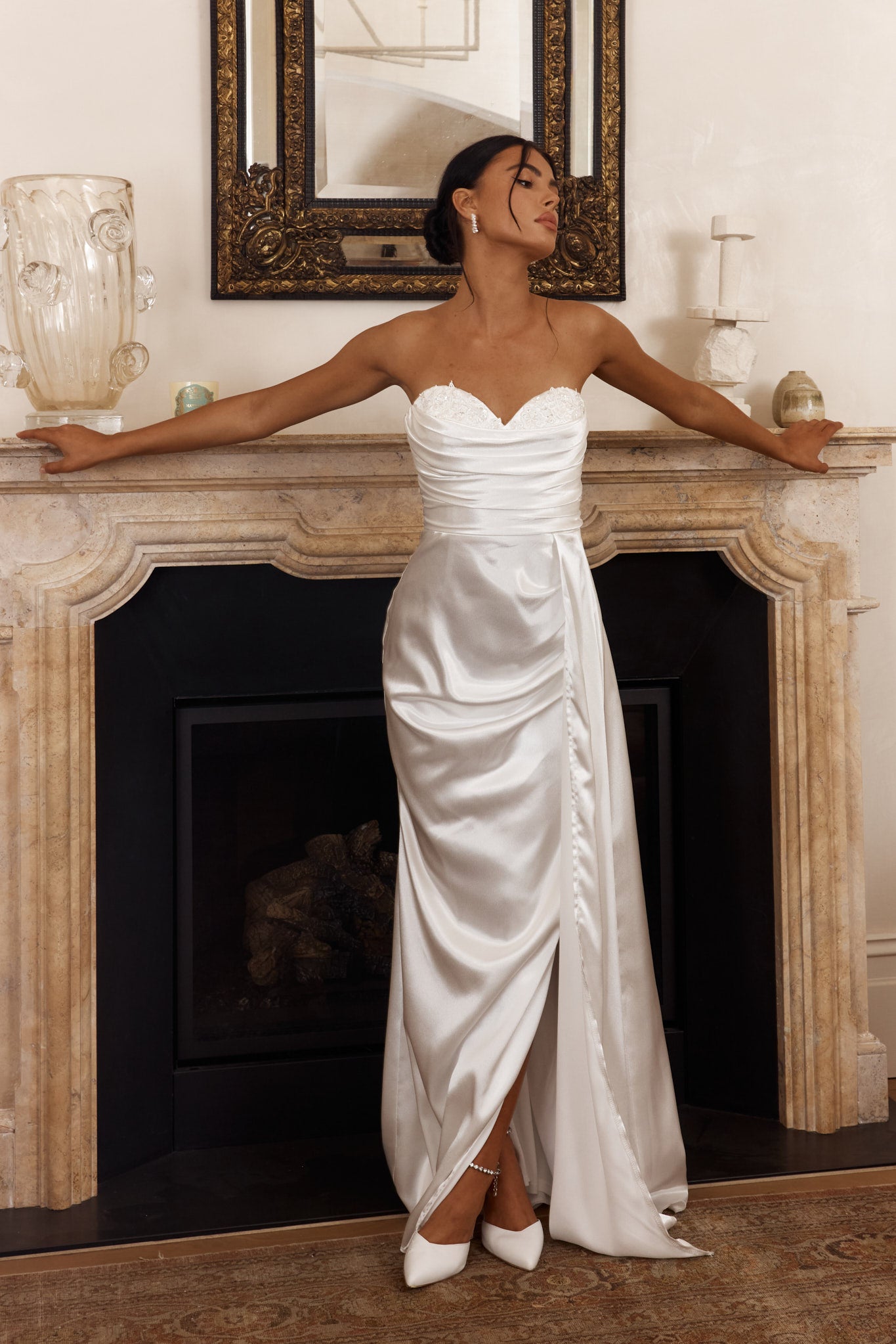 Ahava Sweetheart Applique Satin Maxi Dress White by Selfie Leslie Australia