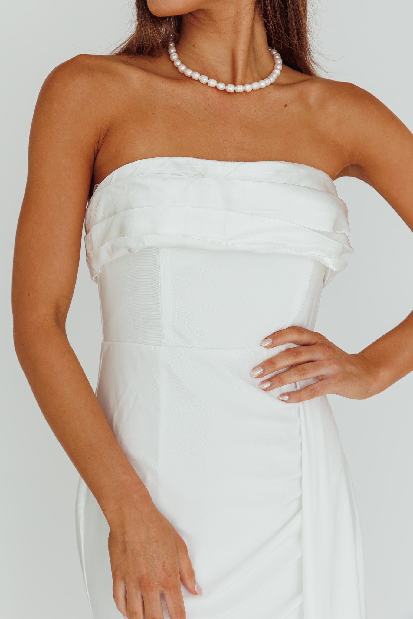 The One Strapless Maxi Dress White by Selfie Leslie Australia