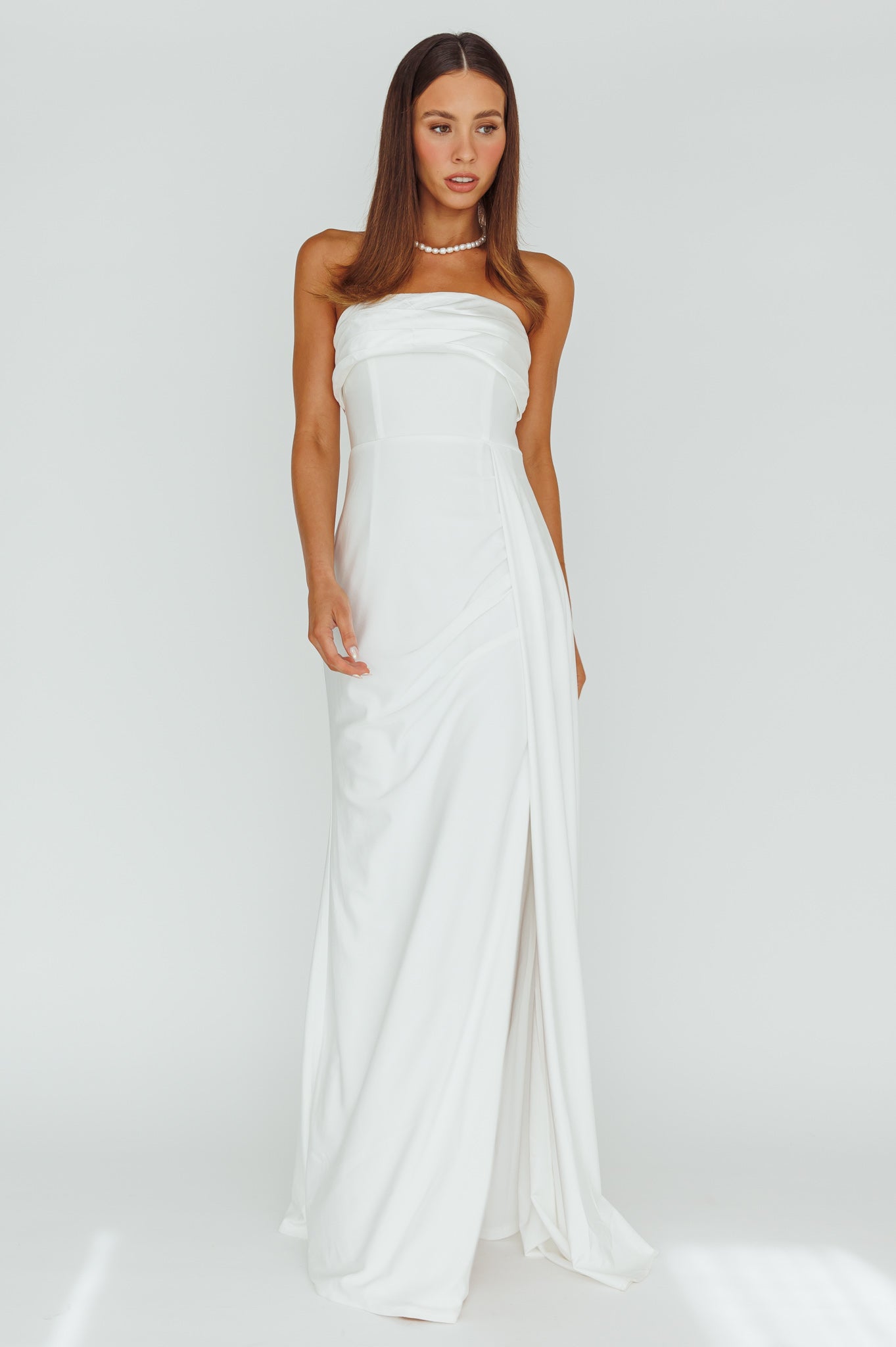 The One Strapless Maxi Dress White by Selfie Leslie Australia