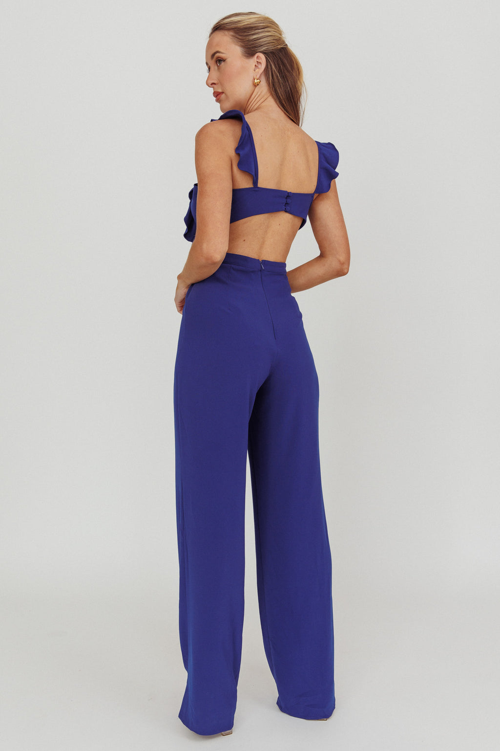 Kiss Me Sleeveless Ruffle Jumpsuit Blue by Selfie Leslie Australia