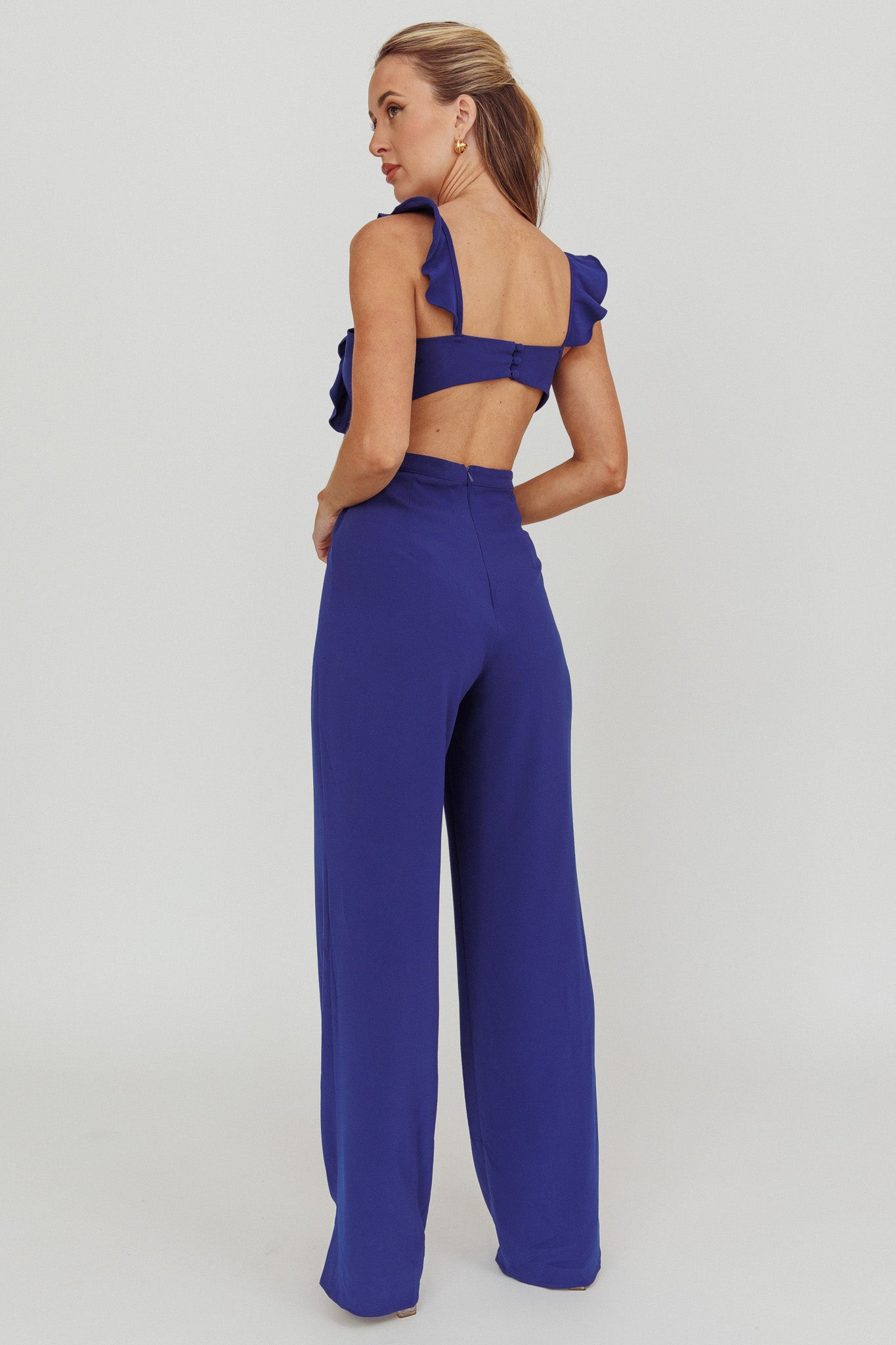 Kiss Me Sleeveless Ruffle Jumpsuit Blue by Selfie Leslie Australia