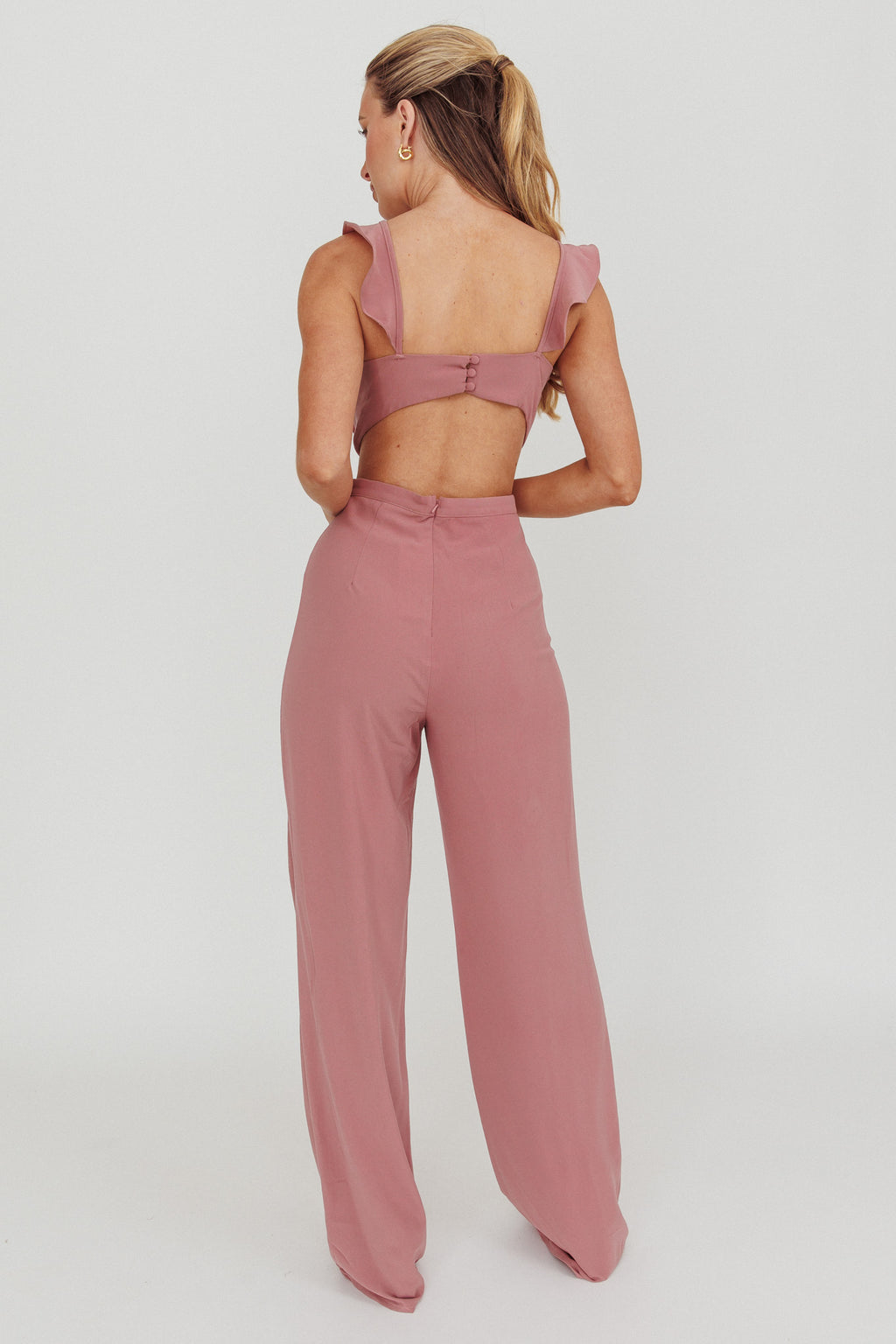 Kiss Me Sleeveless Ruffle Jumpsuit Pink by Selfie Leslie Australia