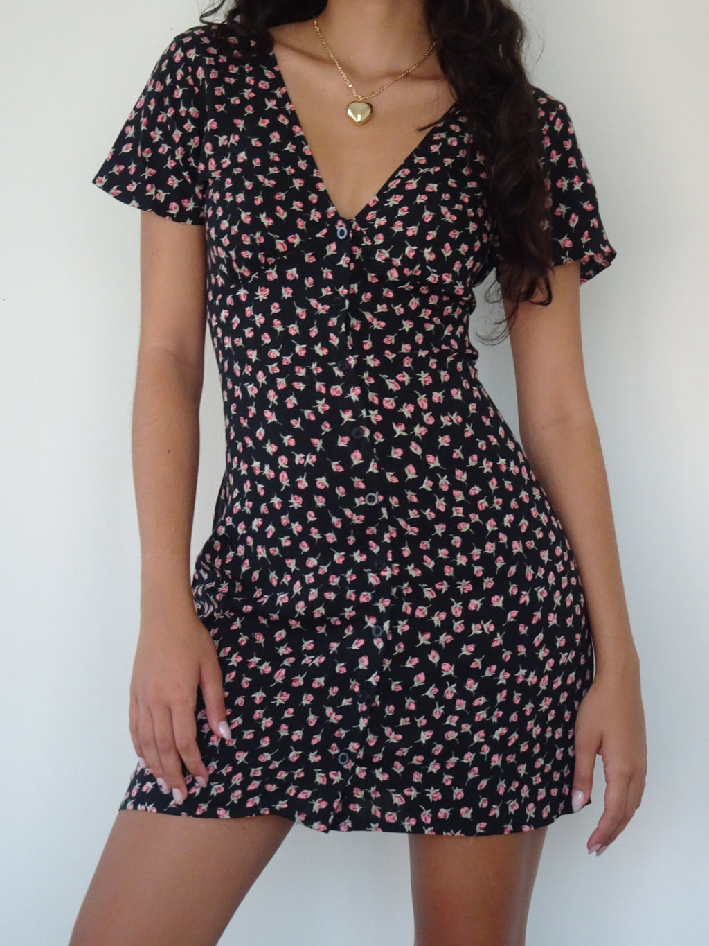 Field Trip Button Front Mini Dress Black Floral by Selfie Leslie Australia