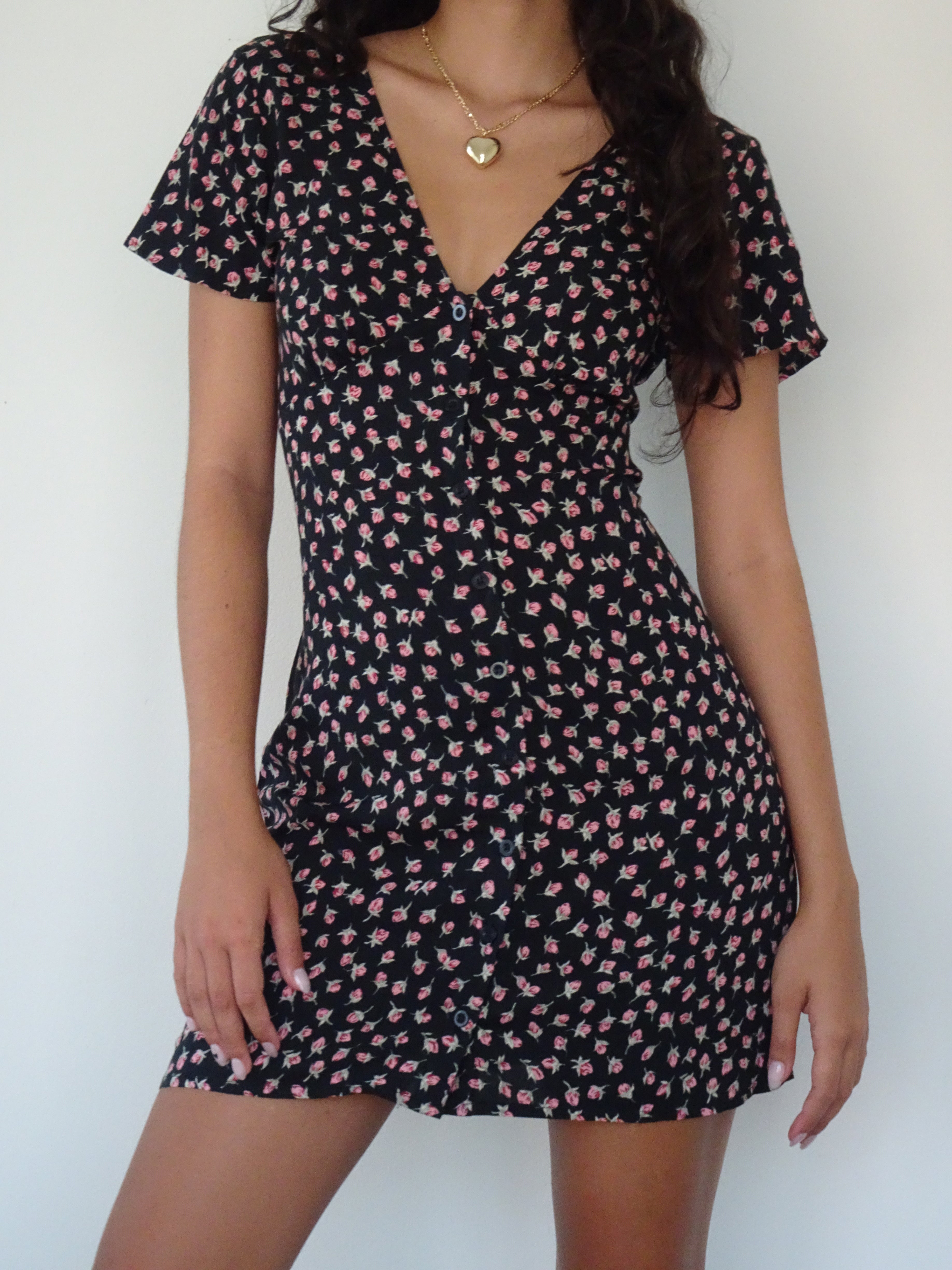 Field Trip Button Front Mini Dress Black Floral by Selfie Leslie Australia
