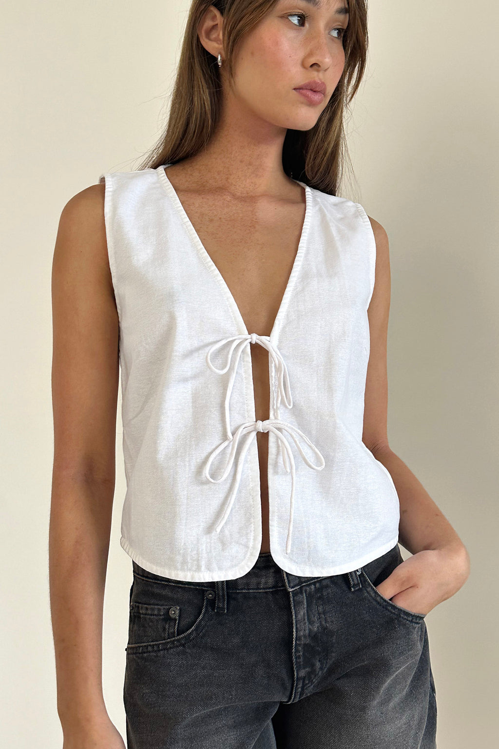 Nuvo Tie Front Vest Top White by Selfie Leslie Australia