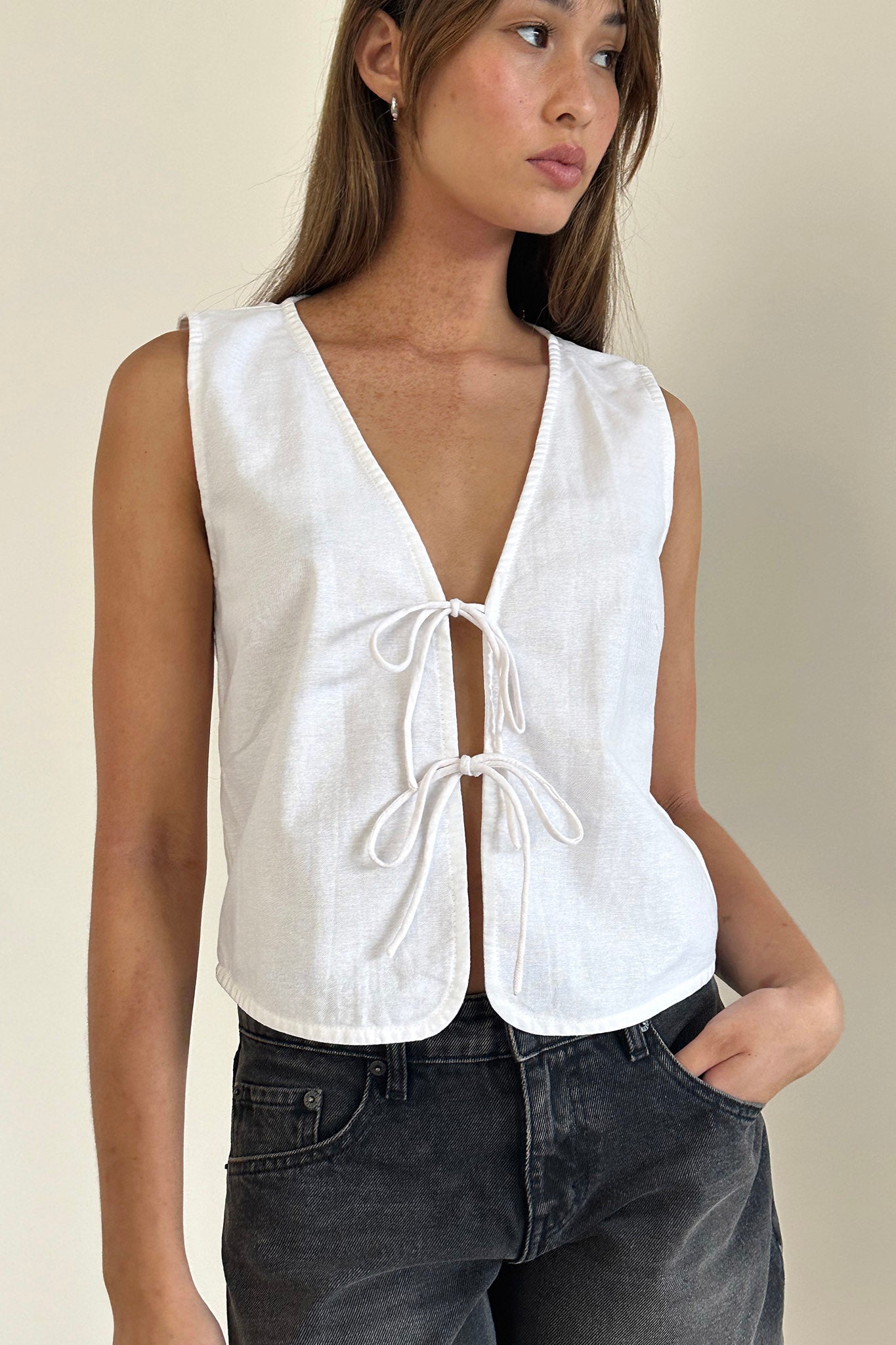 Nuvo Tie Front Vest Top White by Selfie Leslie Australia