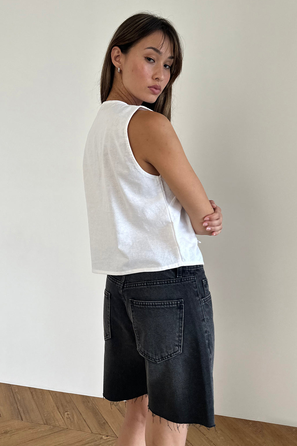 Nuvo Tie Front Vest Top White by Selfie Leslie Australia