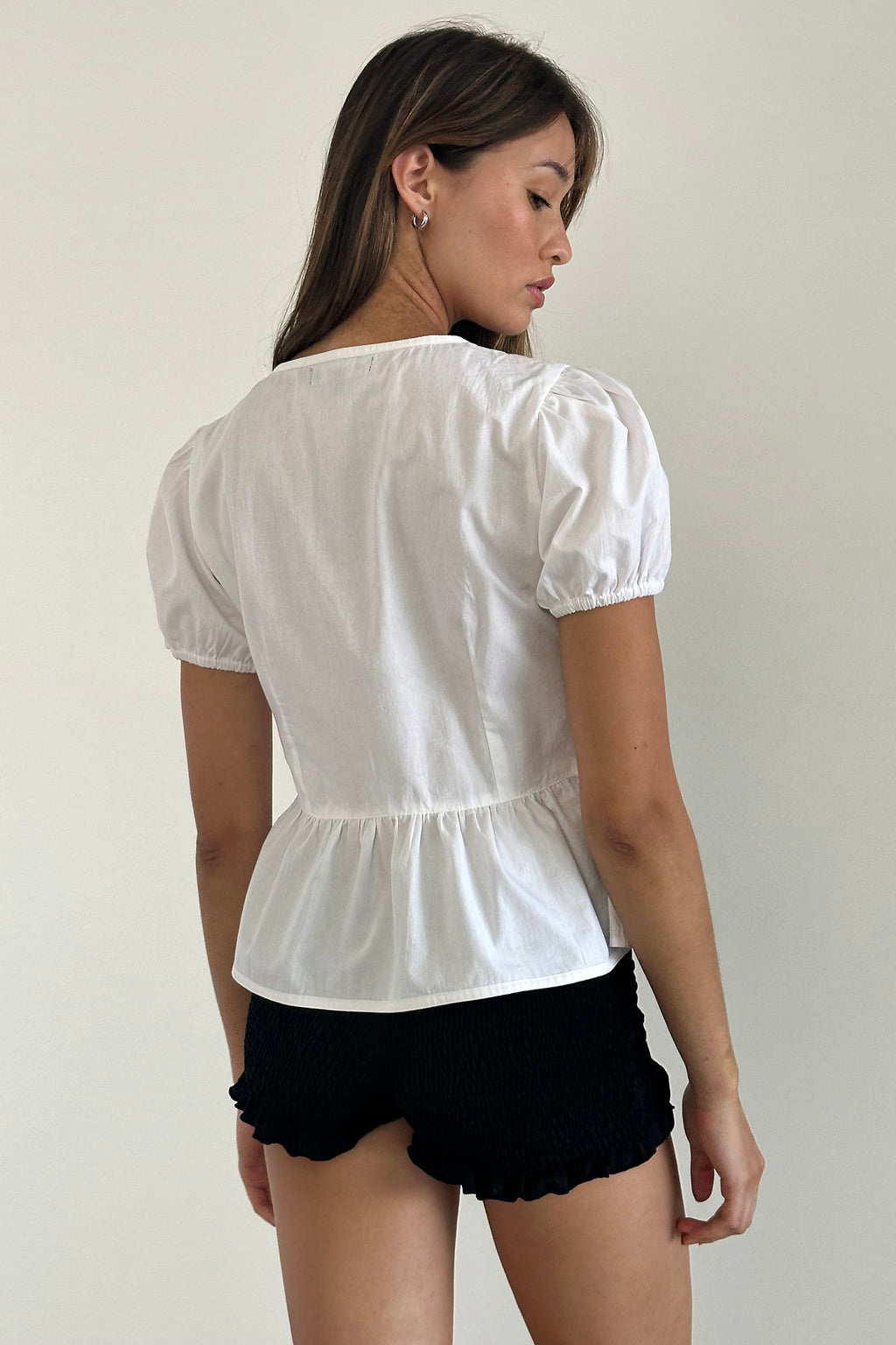 Scandi Puff Sleeve Tie Front Top White by Selfie Leslie Australia